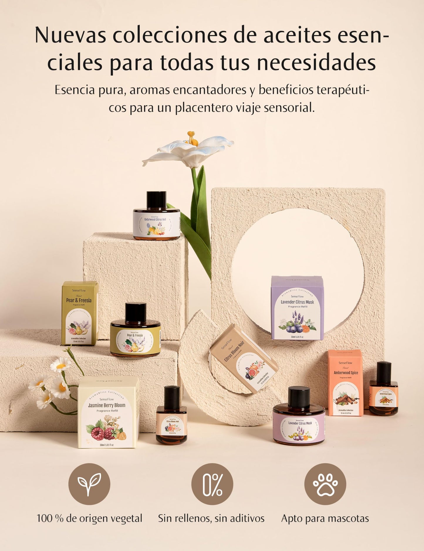 SenseFlow Difusor Aceites Esenciales Difusor de Aromas Smart Wi-Fi SF101S -Ultrasónico Sin Agua, 100 % Vegetal, Aromaterapia120 Días, para Hogar, Hotel y Estudio hasta 100 ㎡ - Sándalo Australiano