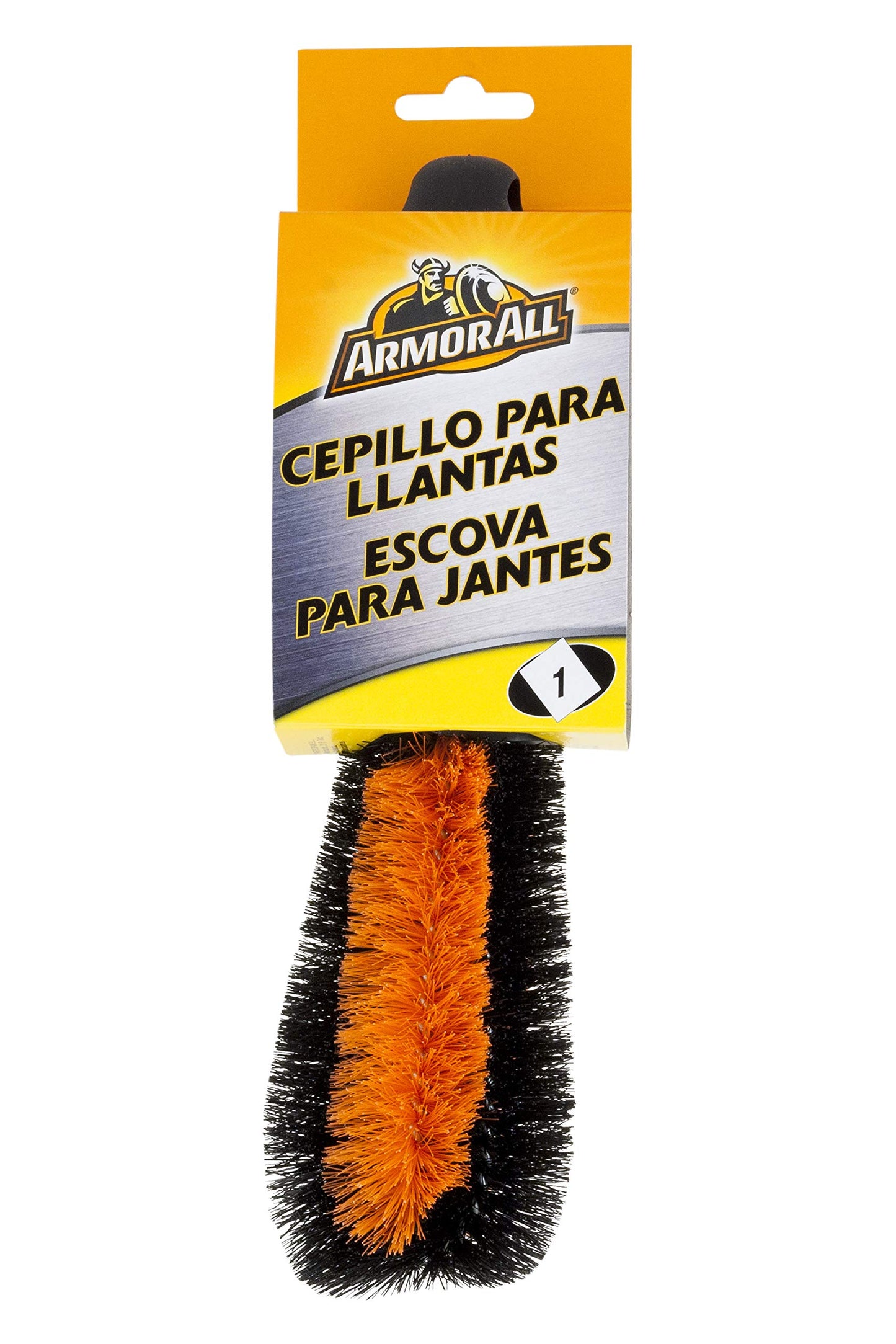 ARMOR ALL Cepillo para Llantas - Limpieza Eficaz de Zonas Difíciles, Cerdas sin Arañazos, Mango de Goma Cómodo, Elimina Polvo de Frenos y Suciedad, Acabado Profesional