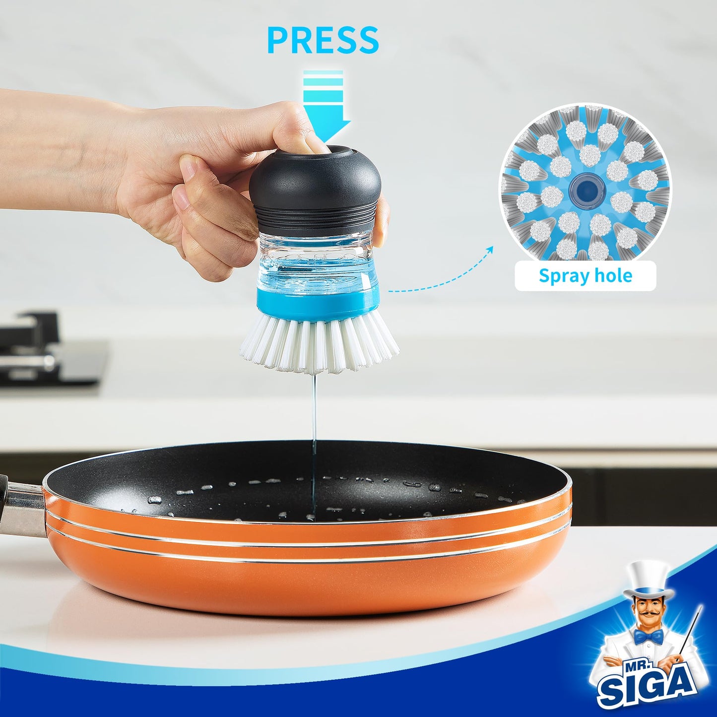 MR.SIGA Cepillo de Palma dispensador de jabón, Cepillo de Cocina para la Limpieza de fregaderos, Pack de 1, Azul Marino/Azul