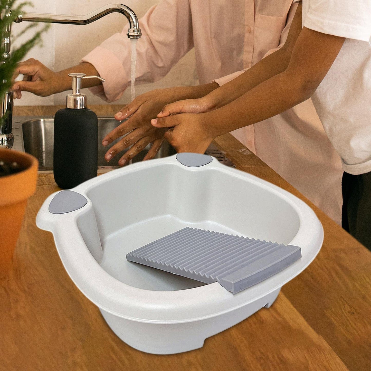 Milageto Tabla de Lavado a Mano para Lavabo, Cubo de Ropa para Lavar a Mano, de Lavado con Tabla de lavandería, Gris