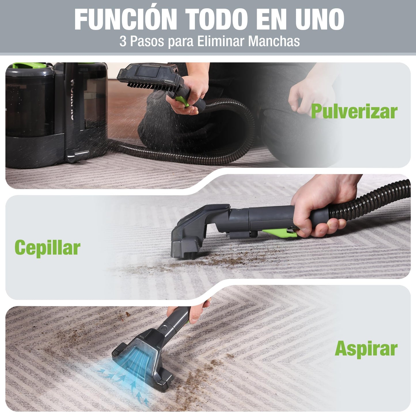 WORKPRO Aspiradora de Agua Tapiceria, Limpiador de Tapicerias de 450W, Aspiradora para Alfombras con Detergente, Limpia Moquetas, Maquina Aspirador para Tapicerias, Sofá, 75 dB