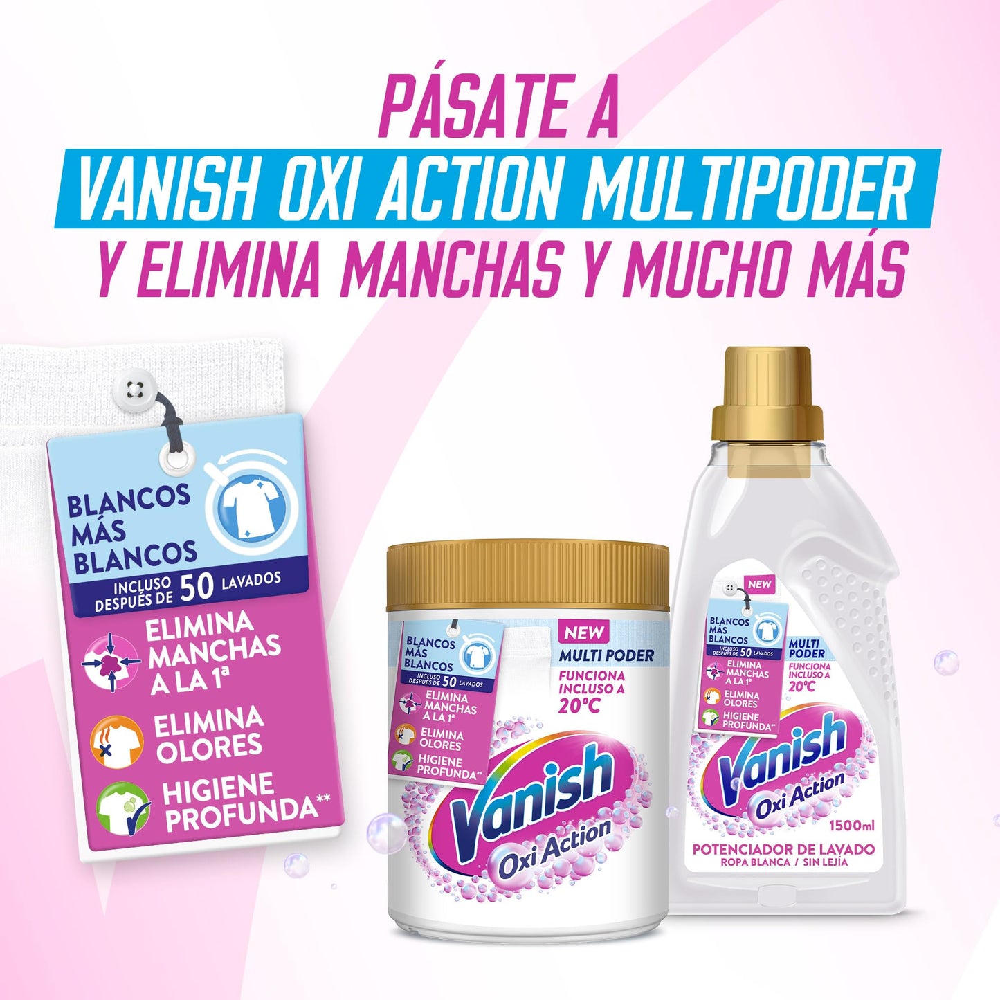 Vanish Oxi Action - Quitamanchas y Blanqueador para Ropa Blanca, en Polvo, Sin Lejía, 2.4 kg