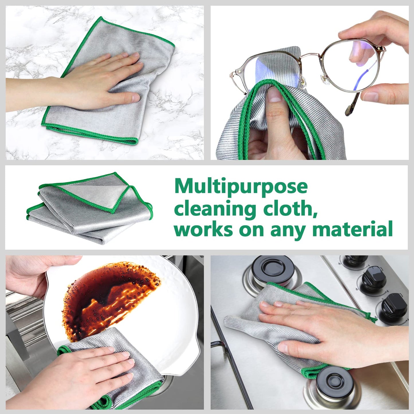 Airlab 6X Bayetas Microfibra para Cristales Sin Pelusa, Paño de Limpieza Magico, Balletas para Ventanas Gafas Espejos Vidrios y Cámaras, Trapos de Cocina Platos, 30x30 cm, Gris y Verde