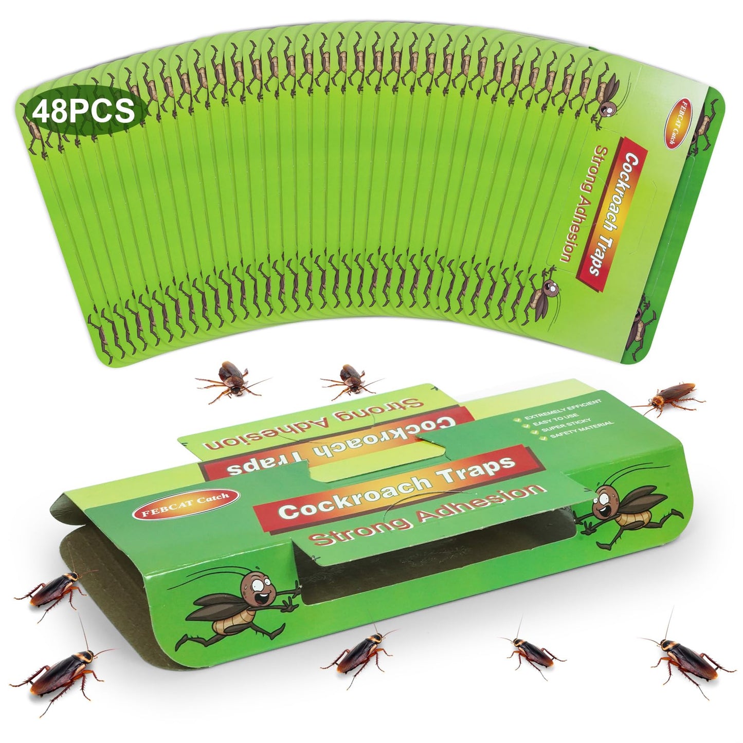Juego de 48 Trampas para Cucarachas, Productos de Cucarachas Eliminar, Captura Efectiva de Cucarachas Contra Cucarachas, Verdes