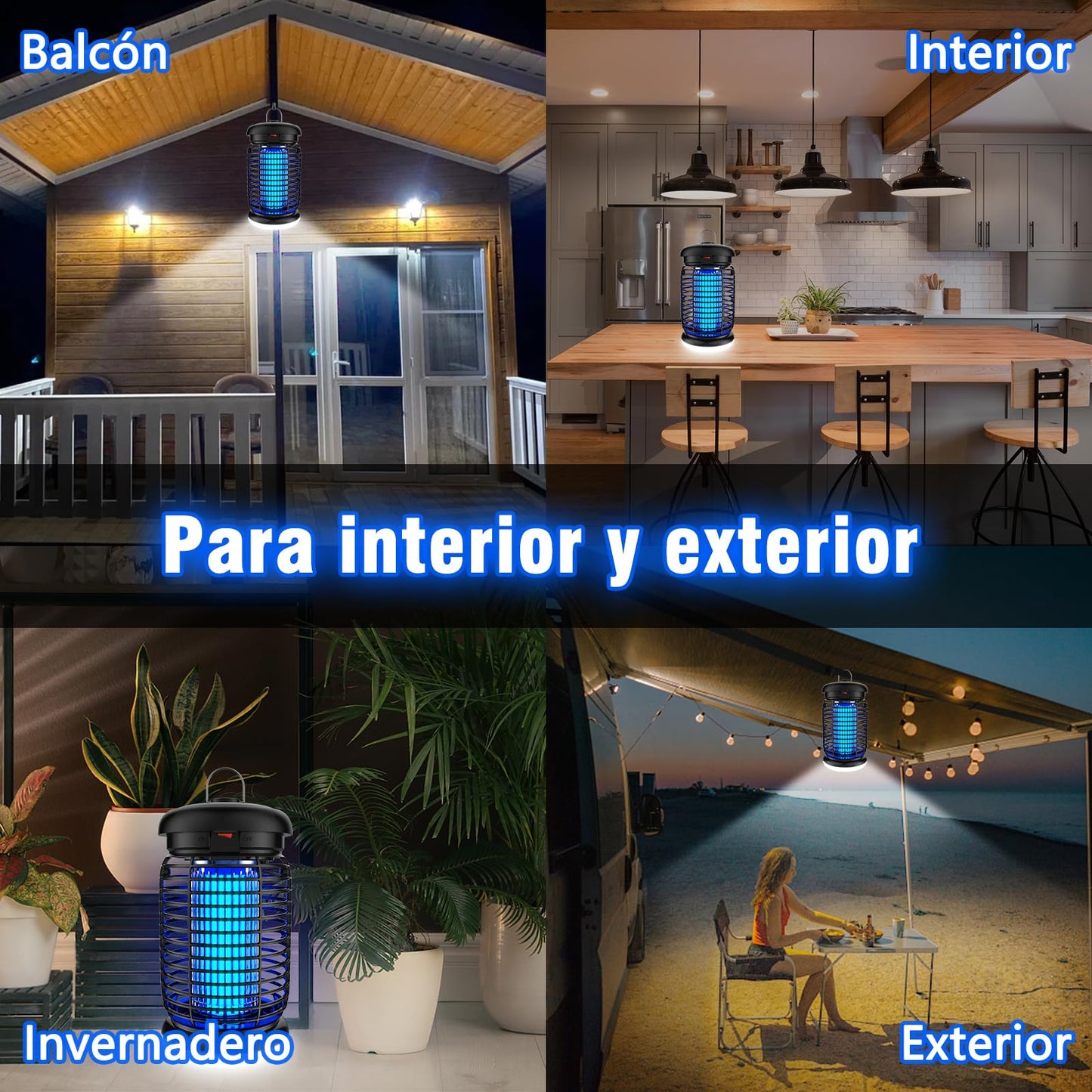 seenlast Lámpara Antimosquitos Electrico, Mata Mosquitos Electrico 4200V 15W UV Lampara Mosquitos, Atrapa Mosquitos con LED,IPX4 Impermeable,Area Efectiva 80-140m² para Interior y Exterior