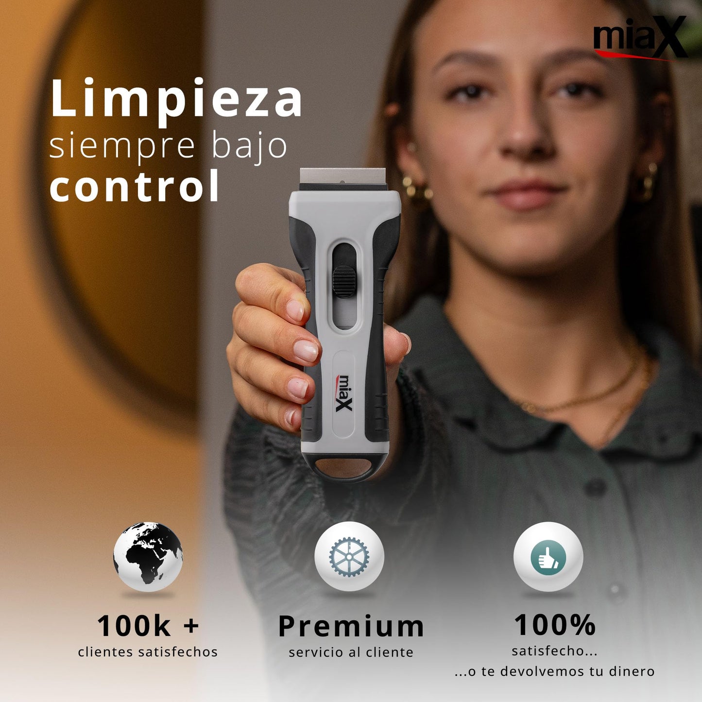 miaX Rasqueta Profesional vitrocerámica - Rascador confiable para cocina raspador para estufa en el hogar-Estable con mango de tacto suave-Cuchillas de reemplazo integradas para el raspador de cristal