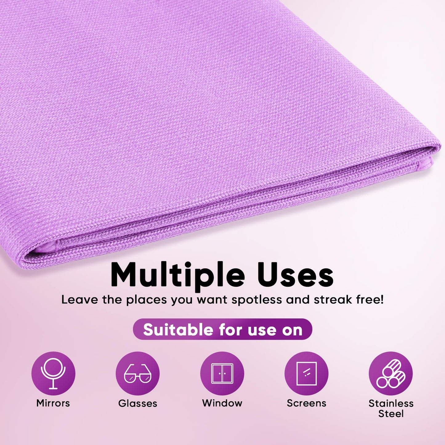 HOMEXCEL Paños limpiacristales de Microfibra, 12 Piezas, sin Pelusa, sin Rayas, Reutilizables, para Limpiar Ventanas, Cristales, Espejos, Pantallas, Acero Inoxidable, etc., Morado