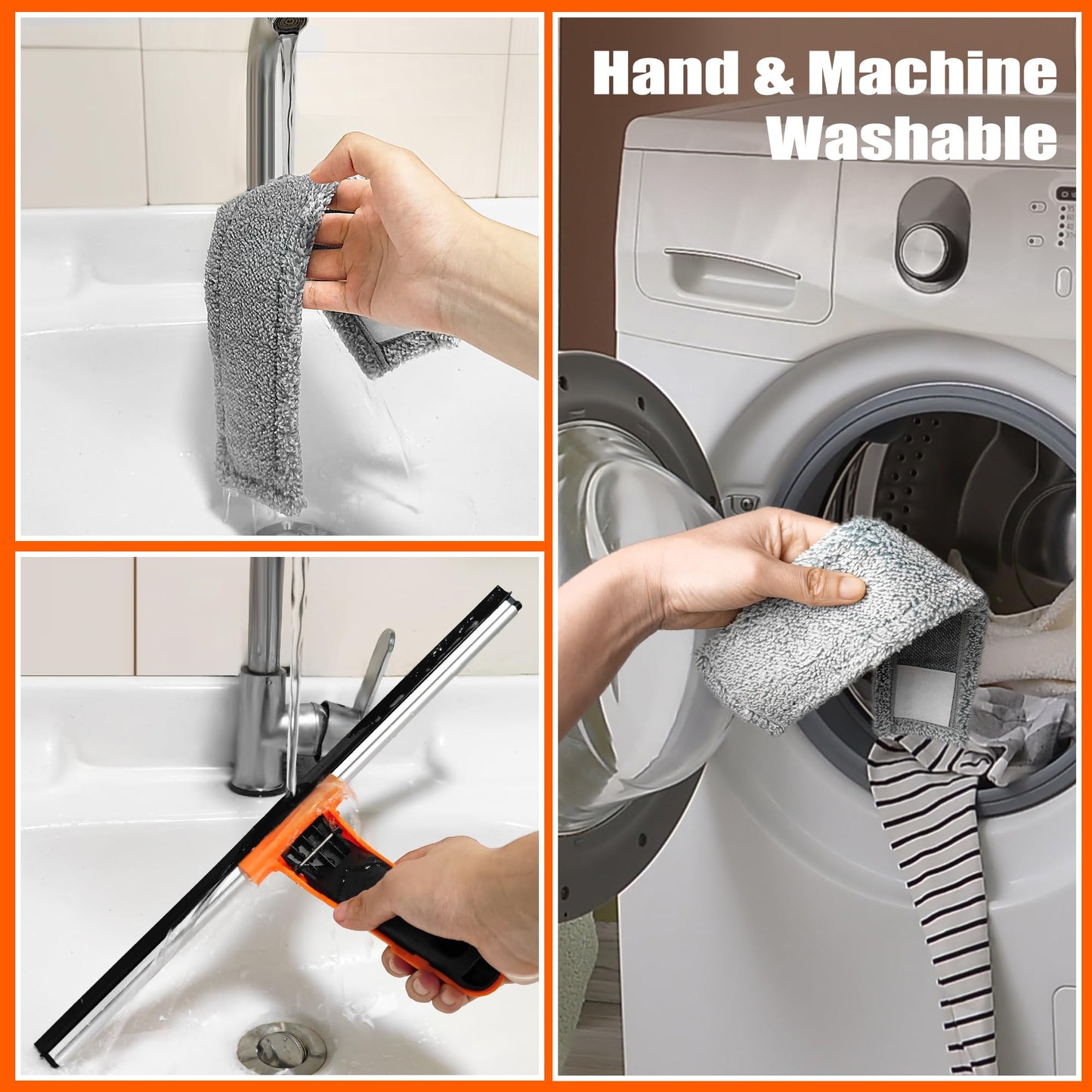 JEHONN Limpia Cristales Profesional Extensible Ventanas con152cm Limpiacristales Telescopico,2Paños de Microfibra para Exteriores Altas Vidrio Ducha Espejo Limpiar Cristal,Automóviles,Negro Y Naranja