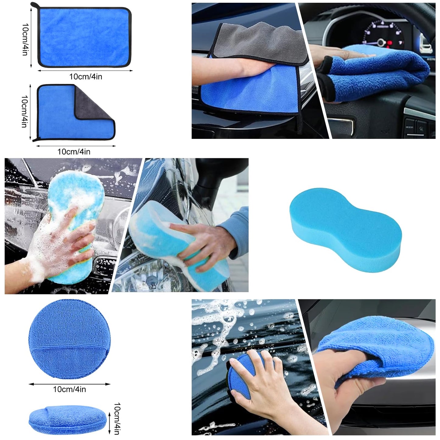 HOVIBU Kit Limpieza Coche, 30 Piezas Juego de Limpieza de Coche para Interior y Exterior, Set de Lavado de Coches con Cepillos, Esponjas de Pulido, Paños de Microfibra, Práctica Bolsa