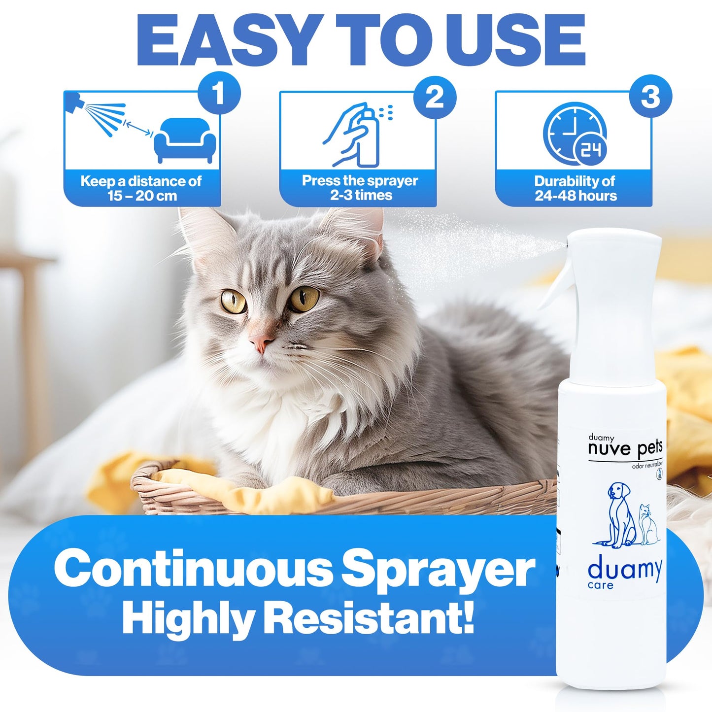 NUVE PETS Eliminador de olores de mascotas, ambientador ecológico sin propelentes, tóxicos ni alérgicos. Absorbe, bloquea y neutraliza olores. Anti-olor orines de Perros, Gatos. 500ml