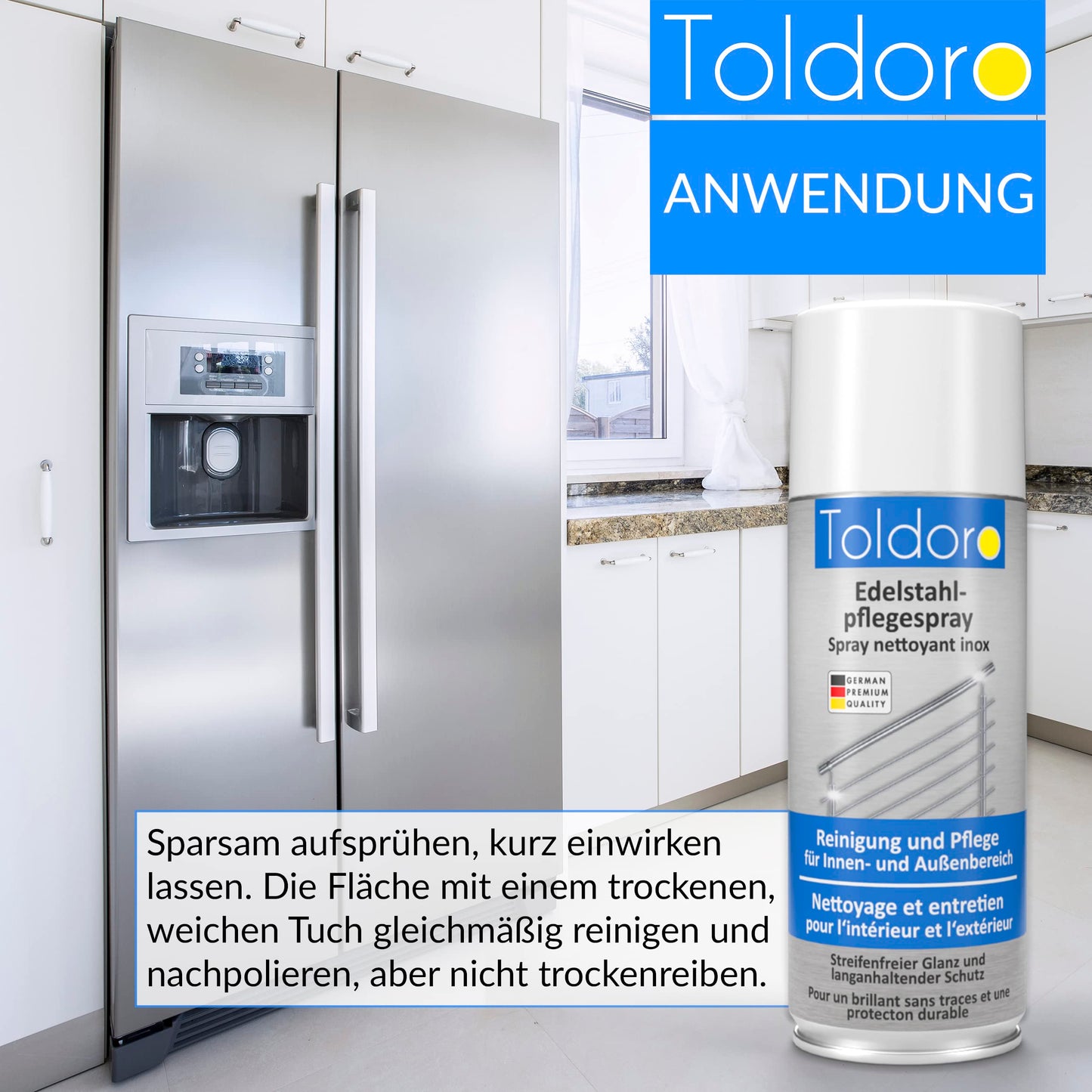 Toldoro 5 aerosoles de cuidado de acero inoxidable 400 ml/limpiador de acero inoxidable para cocina o parrilla/cuidado de acero inoxidable, como limpiador de acero inoxidable o limpiador de metal como