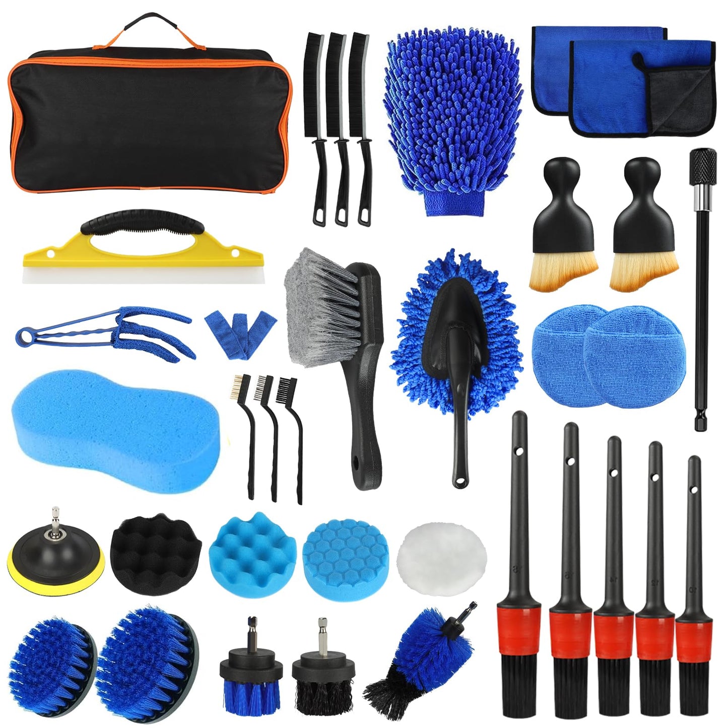 Kit Limpieza Coche,36 pcs Juego de limpieza de coche,Cepillo para Taladro Limpieza,Cepillo Limpieza Coche con Cepillos,Esponjas para Pulir,Kit Limpieza Coche Interior para Interior Y Exterior
