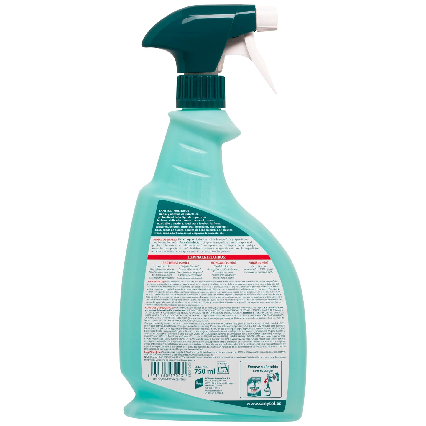 Sanytol - Limpiador Desinfectante Multiusos - Pack de 4 x 750 Ml = 3L
