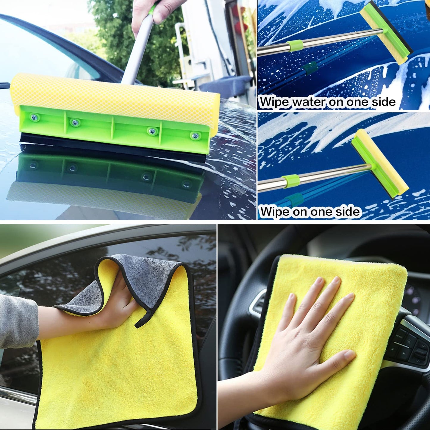 Outigu Kit de limpieza de coche, 62 pulgadas, guante de fregona con mango largo, juego de cepillos de detalles de coche, suministros completos de limpieza de coche