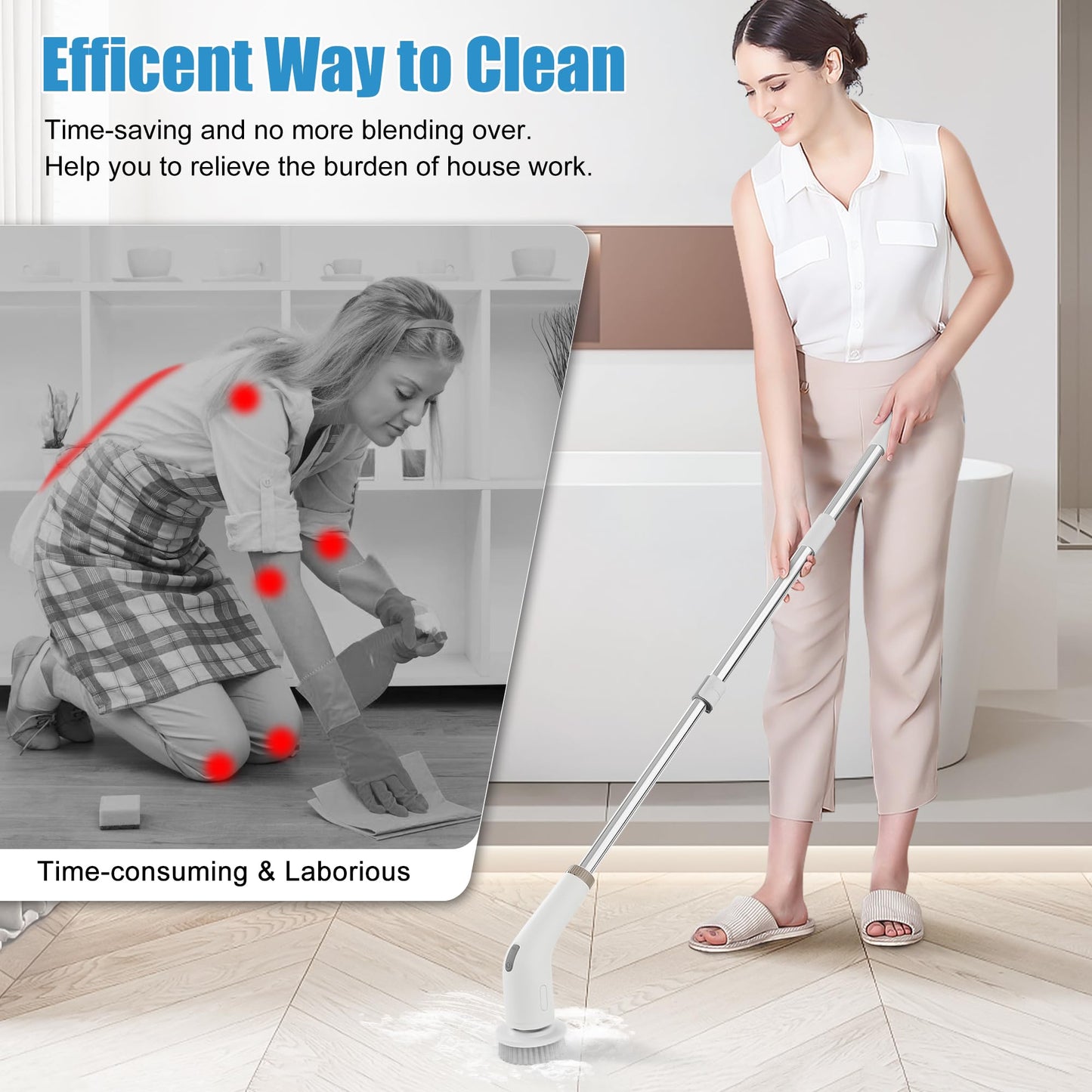 GeeSoul Cepillo de limpieza eléctrico giratorio 13 en 1, gran potencia con 2 velocidades ajustables, cepillo limpiador de ducha para baño, bañera, inodoro, cocina, regalos para abuela