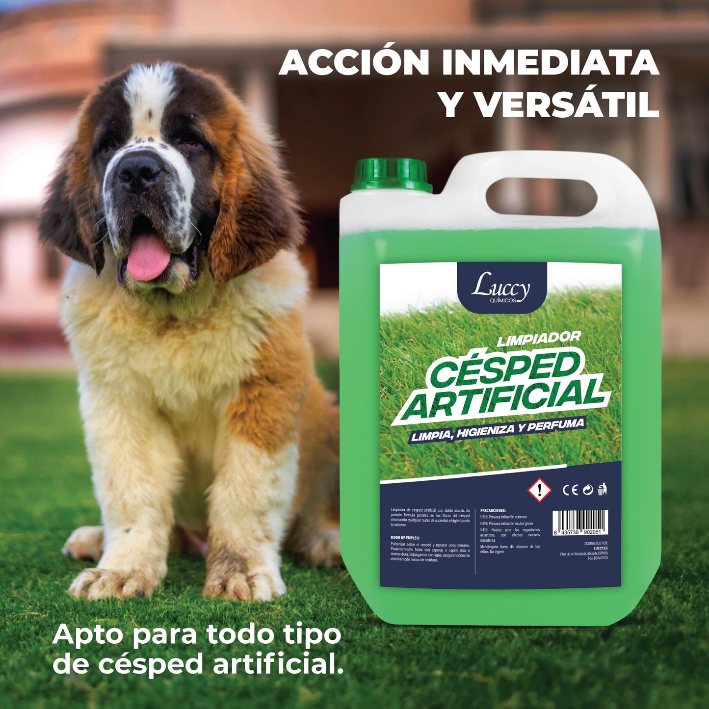 LUCCY Higienizador Césped Artificial 5 litros | Limpiador para Césped Artificial Triple Acción, Higienizador Concentrado, Control de Olores