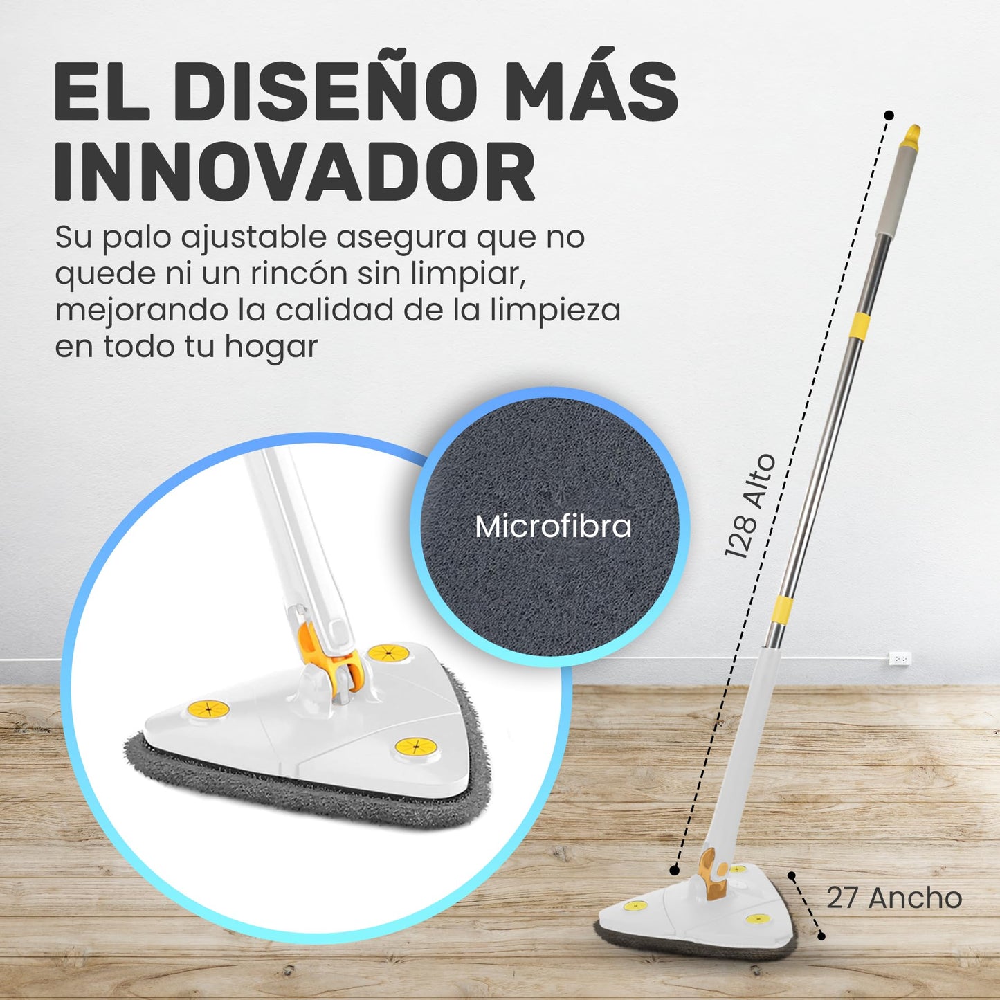 NOVARKA® SÚPER Pack Fregona Triangular Autoescurrible para Suelos, Azulejos y Techos Limpieza Premium | Mopa Triangular Giratoria 360° | Fregona Autoescurrible Multifuncional para Cocina y Baño