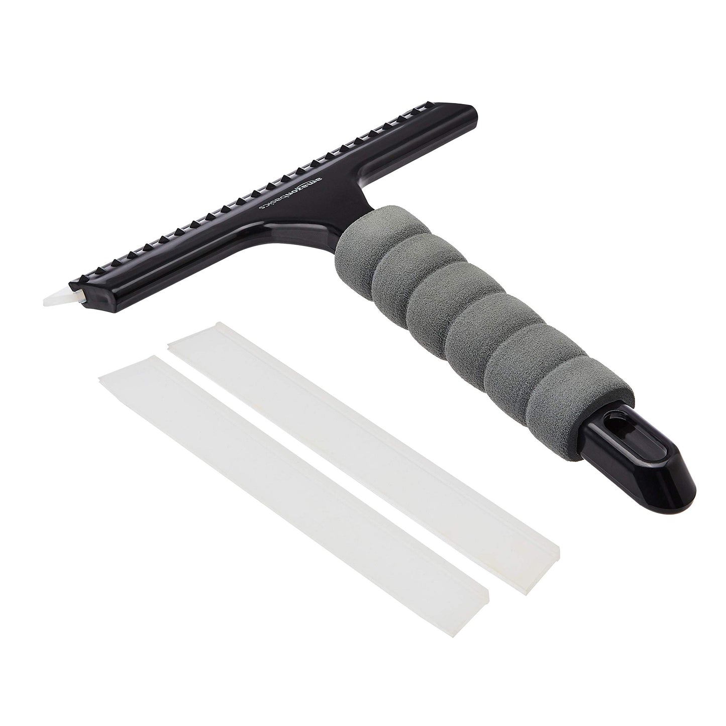 Amazon Basics - Rasqueta limpiacristales con mango, para ventanas, cristales, espejos y ventanas de coches, Negro