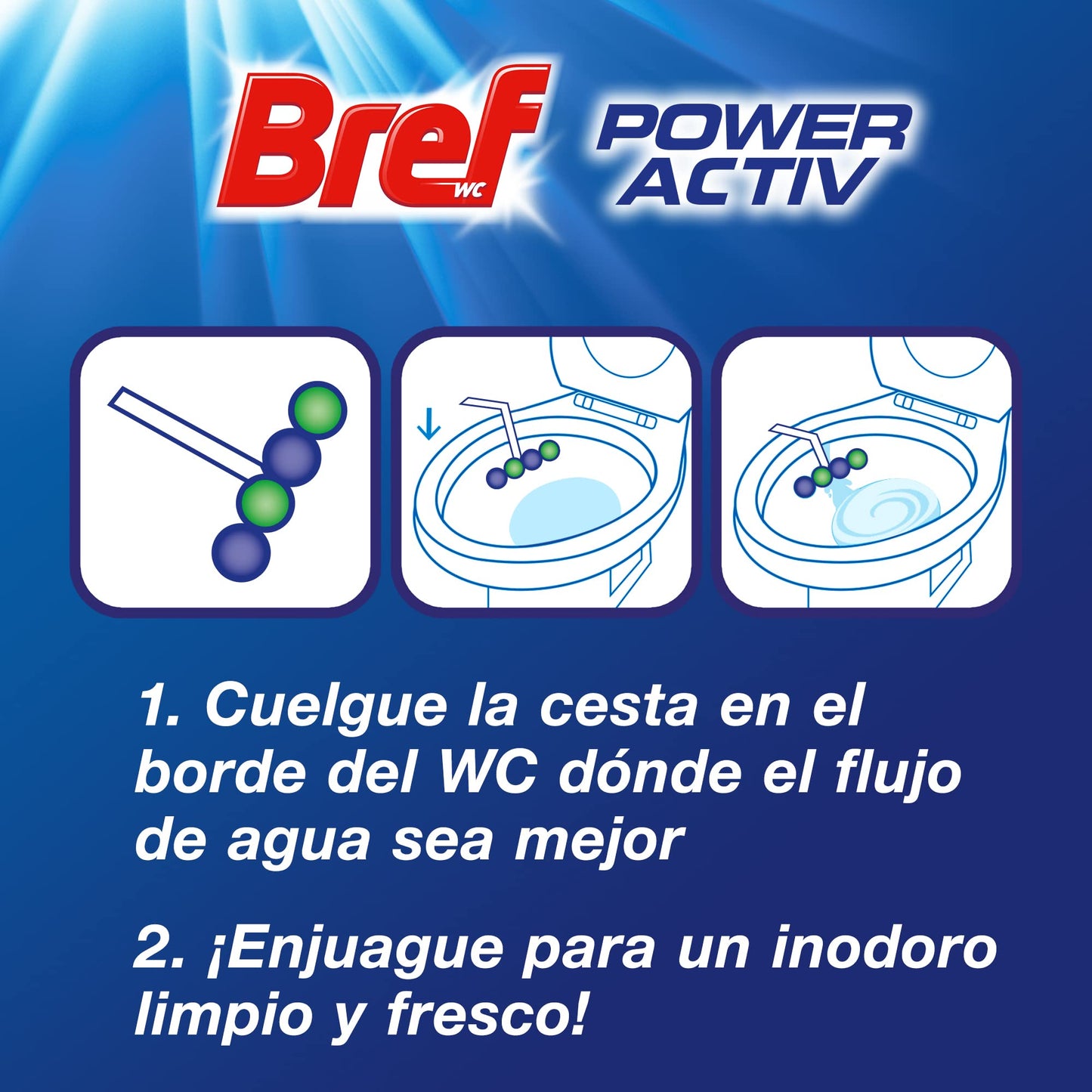Bref Power Activ Natura Cesta WC (3 unidades), limpia baño para un WC siempre limpio y fresco, limpiador de baños con fórmula antical que elimina la suciedad