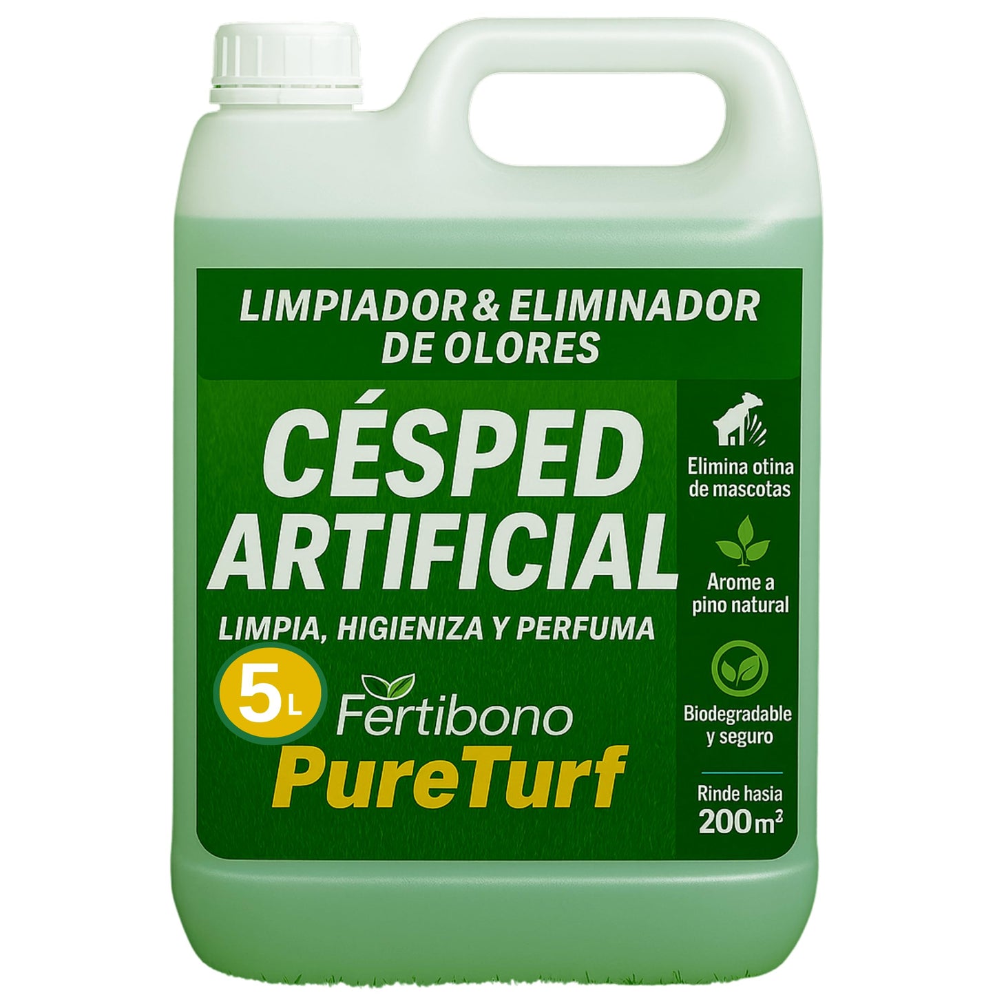 Fertibono Higienizador Cesped Artificial, (5L), Protege a tus Niños: Deshazte de los Olores, Virus y Bacterias de Orina de Mascotas para un Césped Seguro y Limpio.