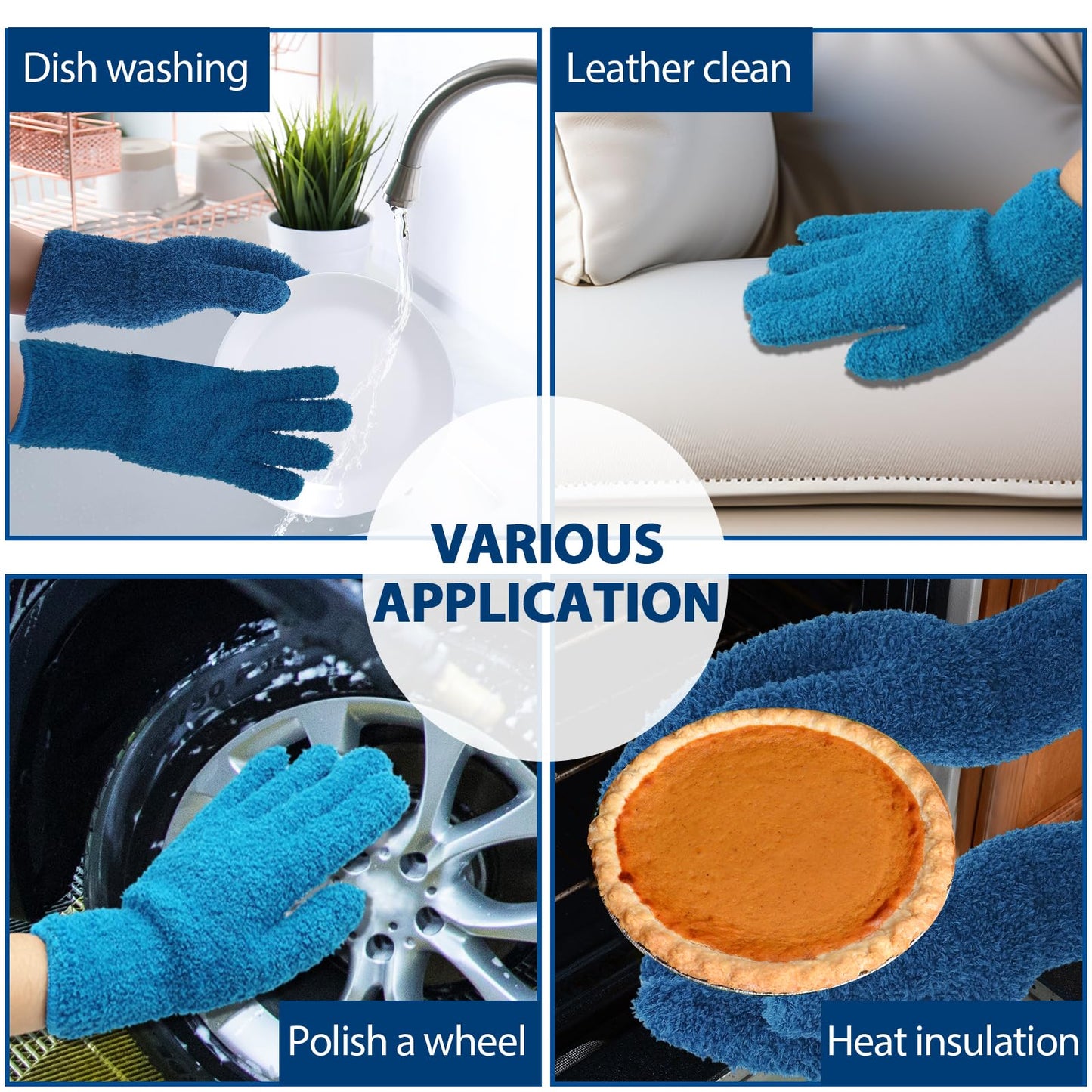 BLMHTWO 2 pares de guantes de microfibra lavables, guantes de microfibra lavables, guantes de polvo reutilizables para plantas, cocina, casa, coches, espejos, lámparas, persianas