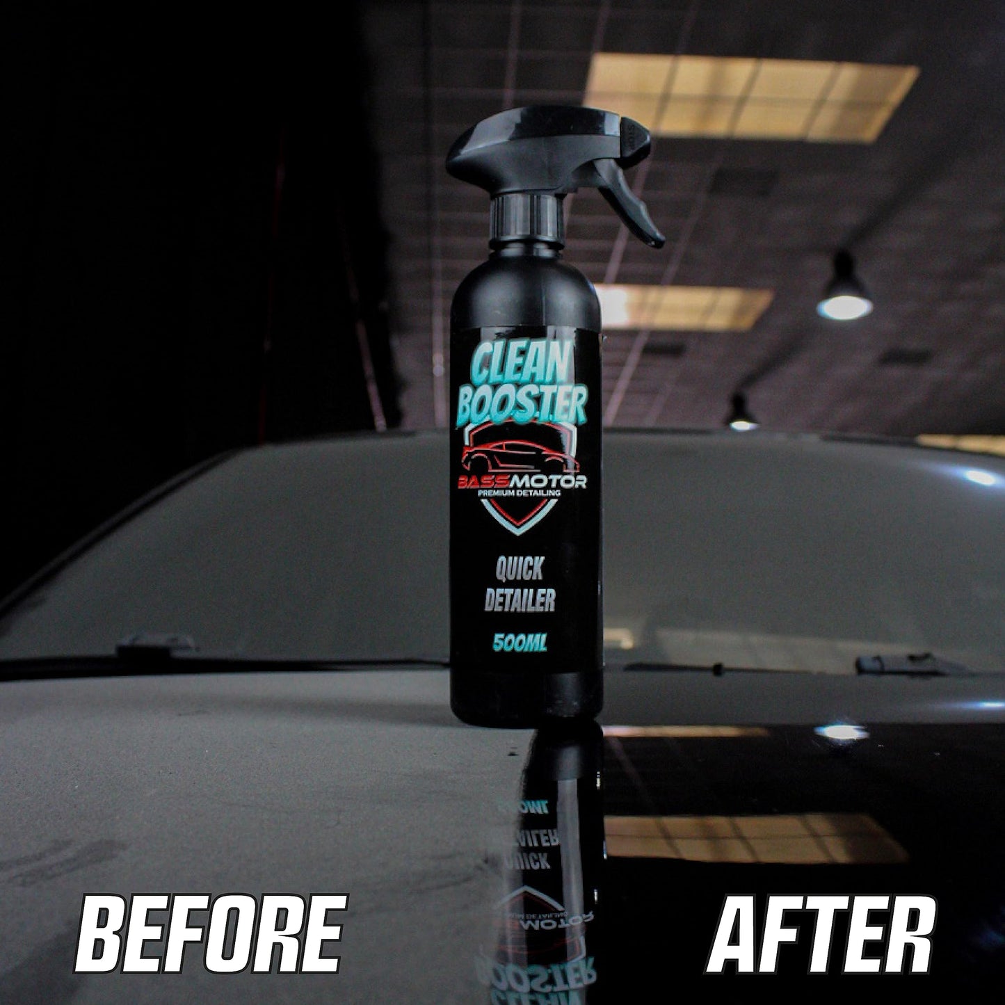 BassMotor Limpiador en seco todo en uno Exterior Coche para Limpieza Sin Agua Exterior de Carrocería Cristales Moto Uso Fácil - Clean Booster 500ml + Bayeta Premium