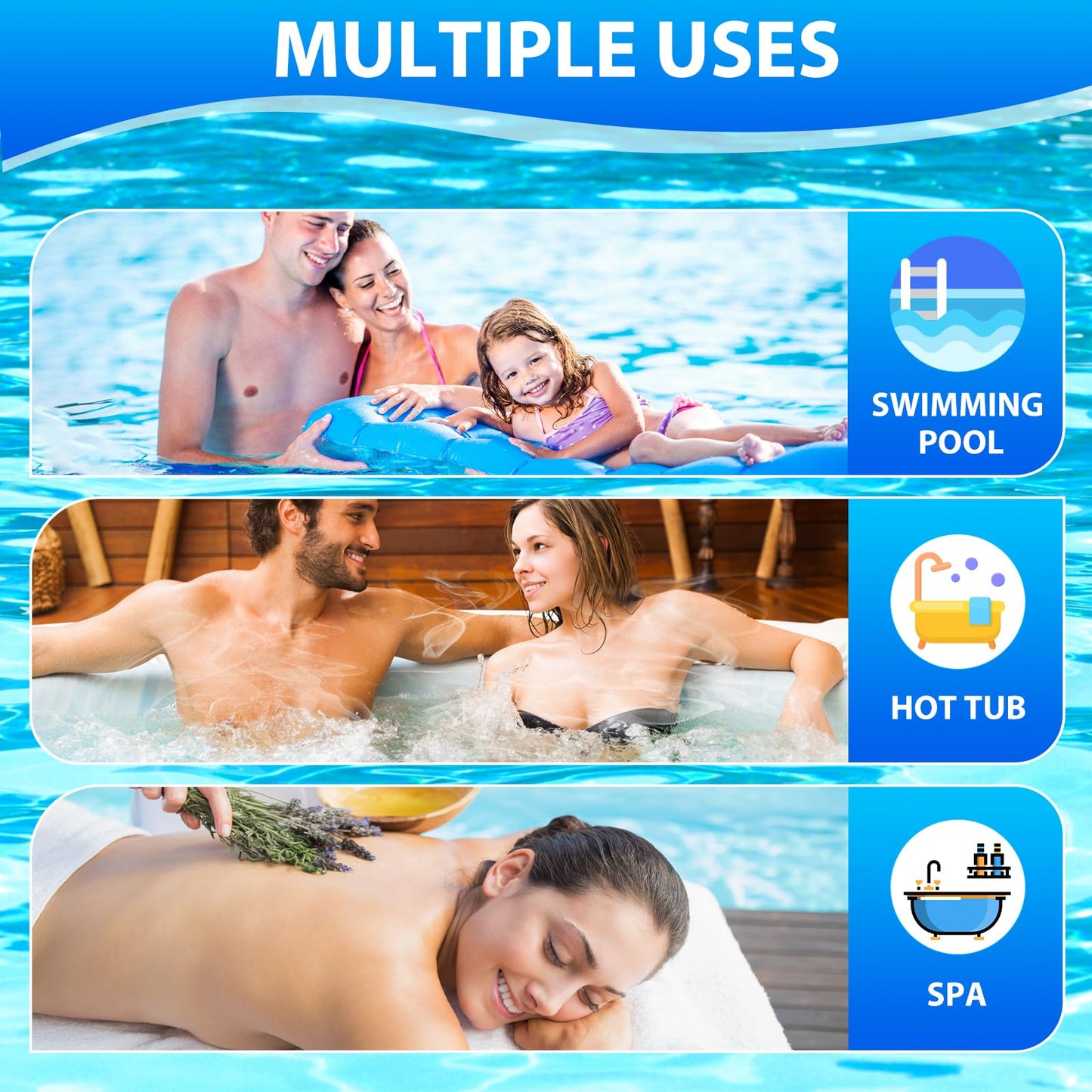 Accevo 7 en 1 Tiras de Prueba para Piscina y Spa, Kit de Prueba para 100 Piscinas, Tiras de Prueba para pH, Cloro Total, Alcalinidad Total, Dureza, Cloro Libre, Bromo, Acido Cianurico