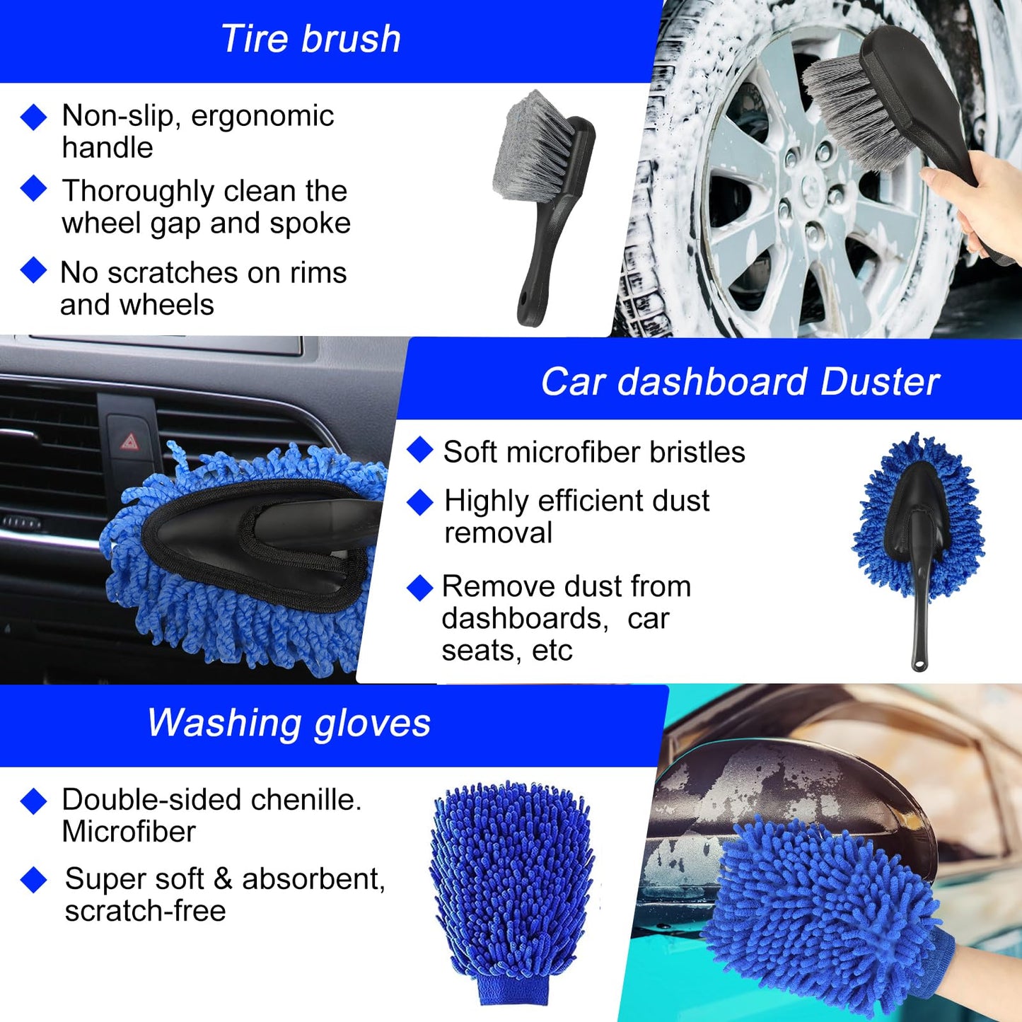 Kit Limpieza Coche,36 pcs Juego de limpieza de coche,Cepillo para Taladro Limpieza,Cepillo Limpieza Coche con Cepillos,Esponjas para Pulir,Kit Limpieza Coche Interior para Interior Y Exterior