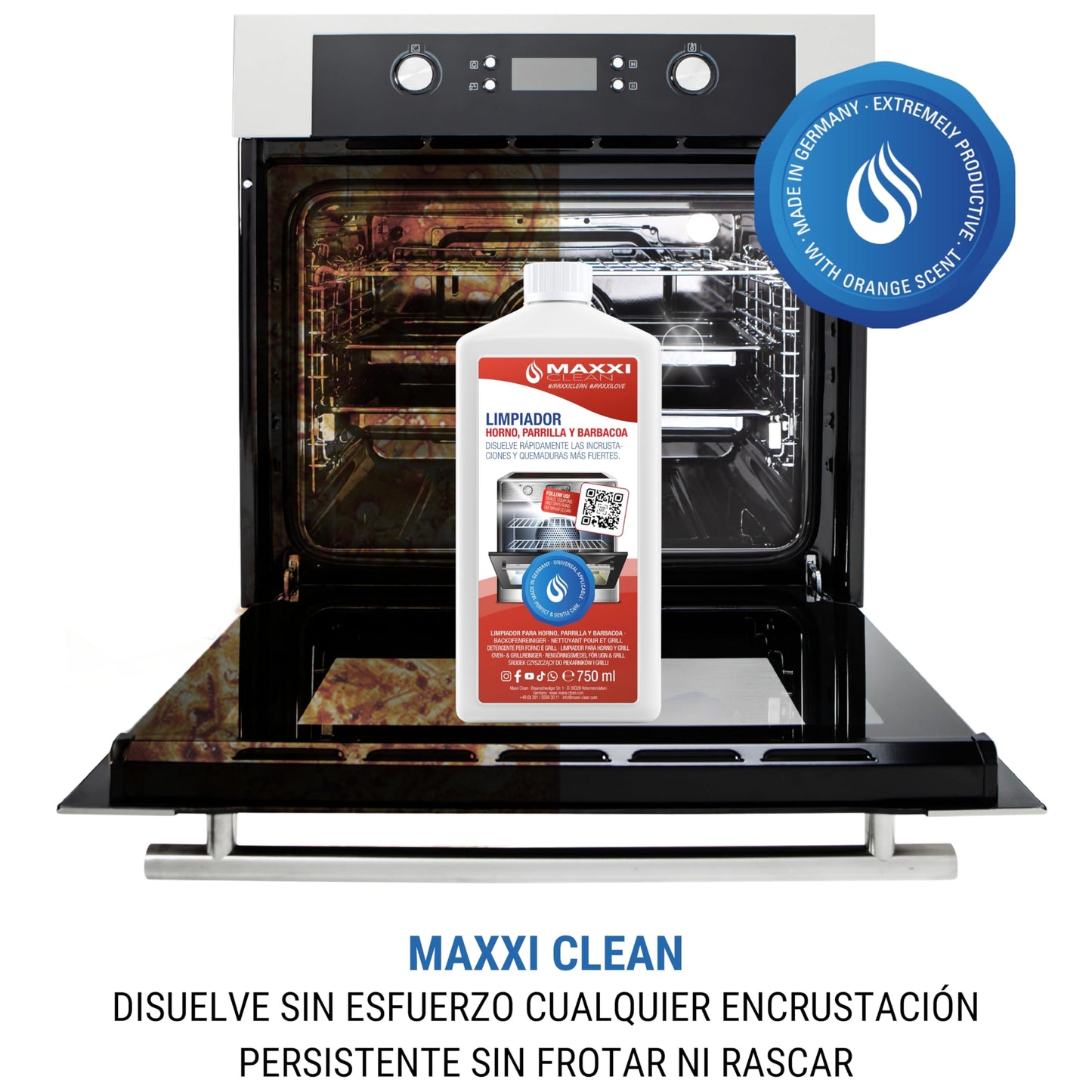 Maxxi Clean | Limpiador de hornos y parrillas extra fuerte (2x 750 ml) | Limpiador y desengrasante de acción automática | para estufas y parrillas | elimina incrustaciones sin calentar