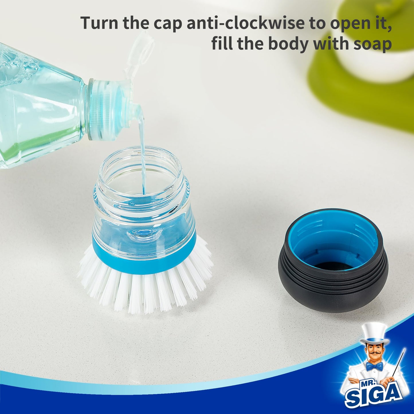 MR.SIGA Cepillo de Palma dispensador de jabón, Cepillo de Cocina para la Limpieza de fregaderos, Pack de 1, Azul Marino/Azul