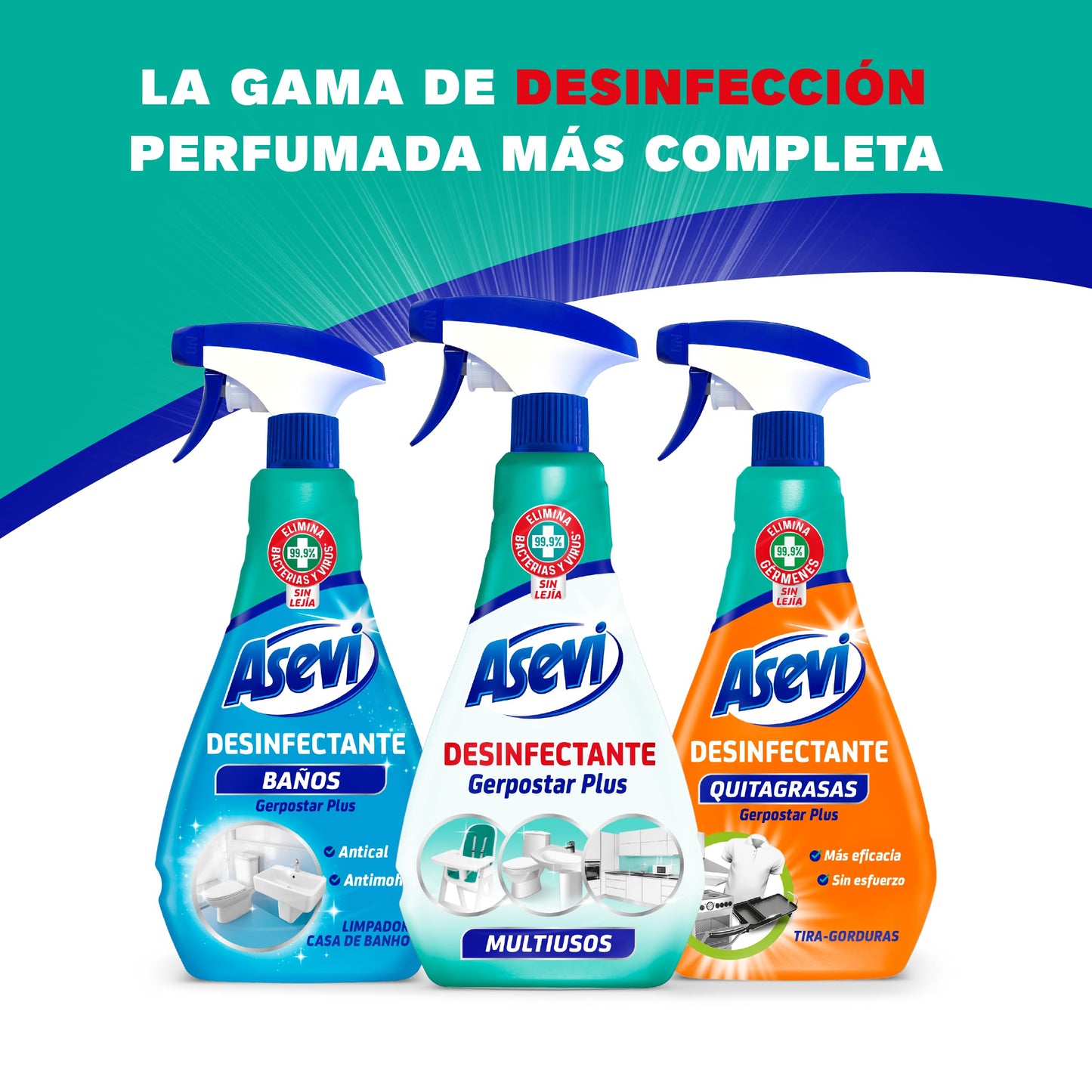 Asevi Desinfectante Baños - Limpiador Desinfectante Antical y Antimoho - Gerpostar Plus - Elimina Gérmenes y Bacterias - Aroma Fresco - Con Spray - Envase de 720 ml