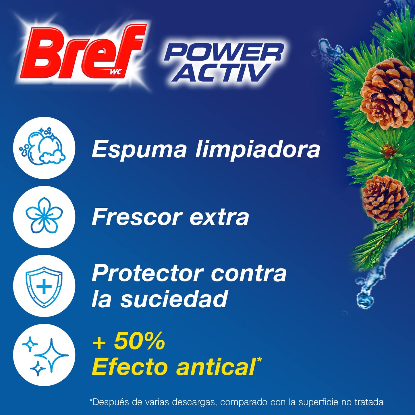 Bref Power Activ Natura Cesta WC (3 unidades), limpia baño para un WC siempre limpio y fresco, limpiador de baños con fórmula antical que elimina la suciedad