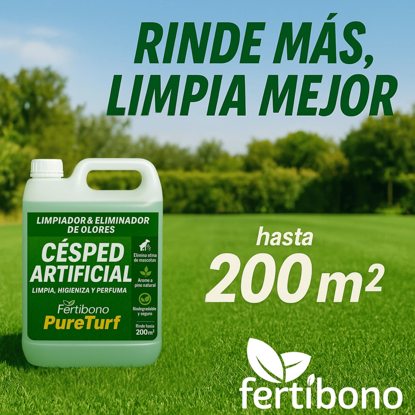 Fertibono Higienizador Cesped Artificial, (5L), Protege a tus Niños: Deshazte de los Olores, Virus y Bacterias de Orina de Mascotas para un Césped Seguro y Limpio.