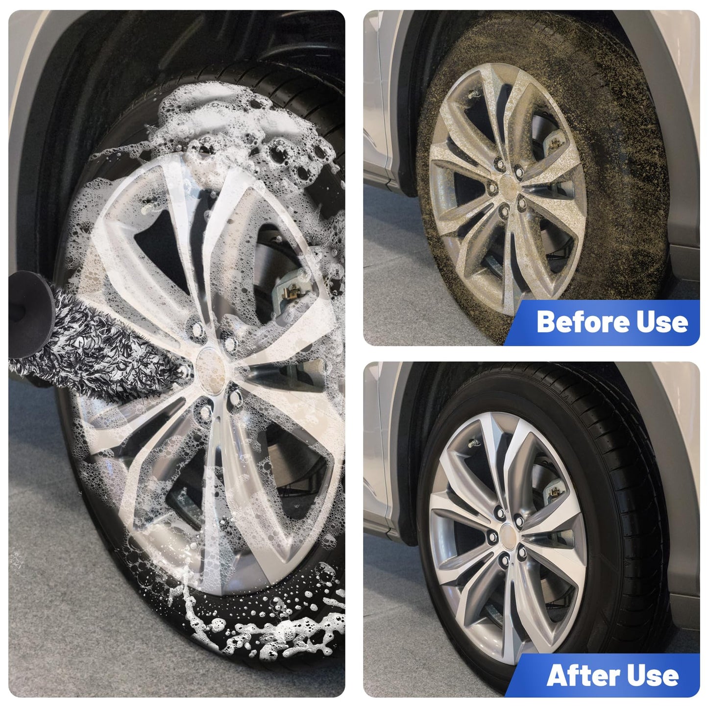SOMLAW Cepillo en Microfibra y Cepillo para neumáticos - Cepillo Limpiador Llantas - para Limpiar Profunda y eficazmente la Superficie de Llantas - Ideal para Llantas Wheel Brush
