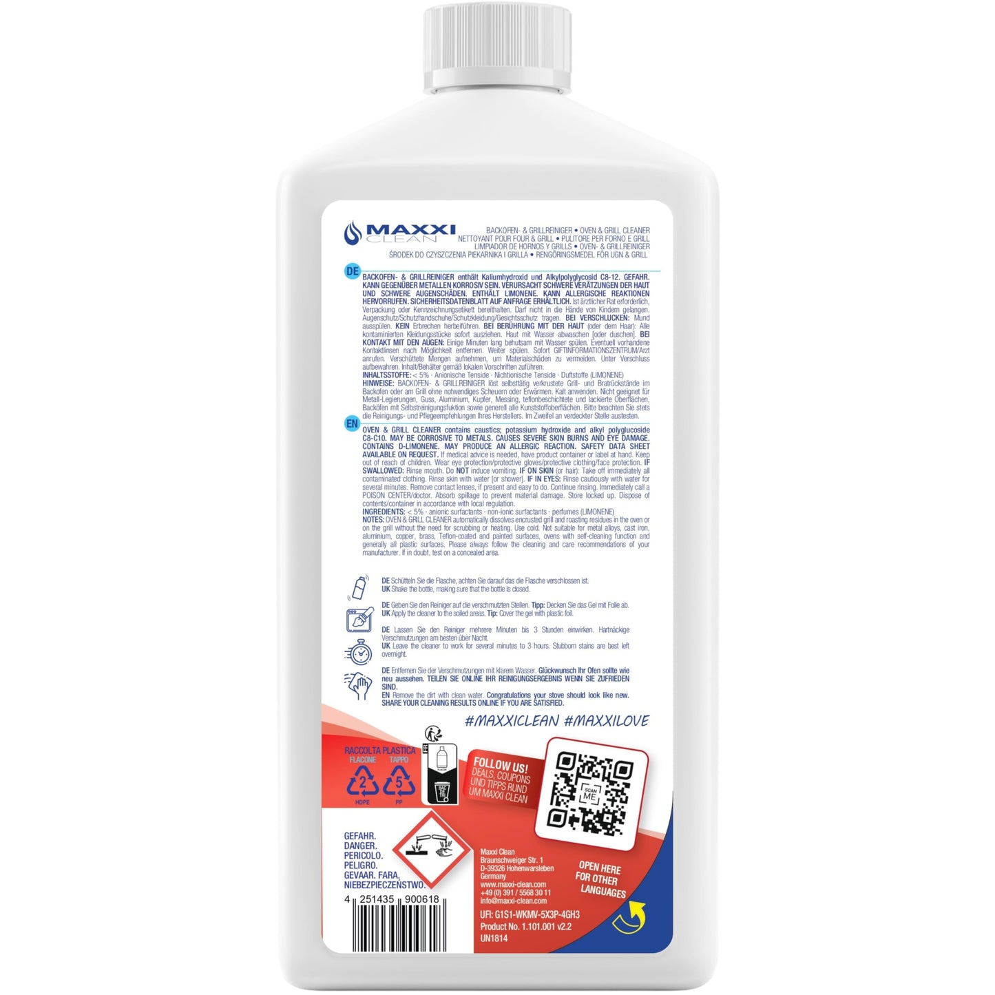 Maxxi Clean | Limpiador de hornos y parrillas extra fuerte (2x 750 ml) | Limpiador y desengrasante de acción automática | para estufas y parrillas | elimina incrustaciones sin calentar