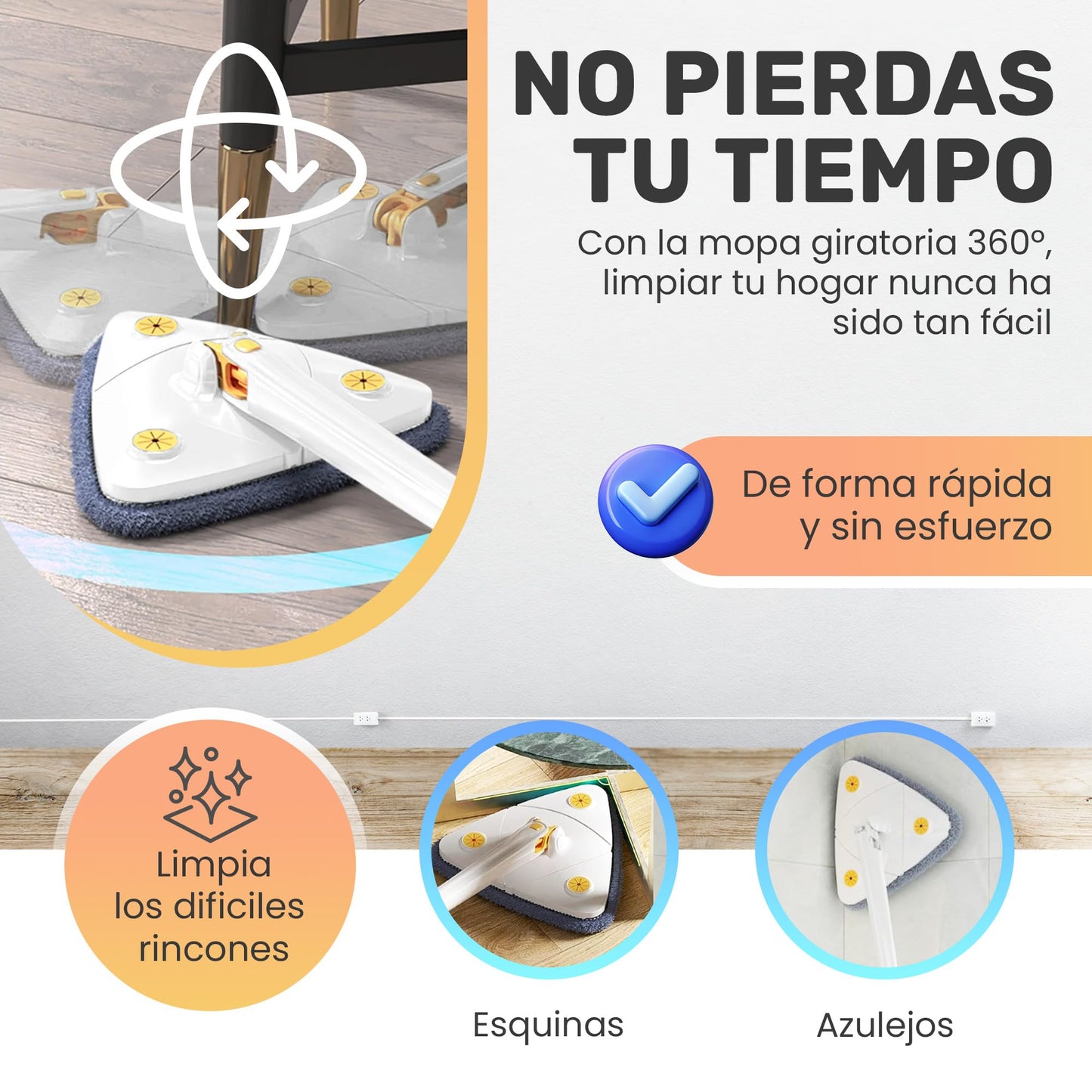 NOVARKA® SÚPER Pack Fregona Triangular Autoescurrible para Suelos, Azulejos y Techos Limpieza Premium | Mopa Triangular Giratoria 360° | Fregona Autoescurrible Multifuncional para Cocina y Baño