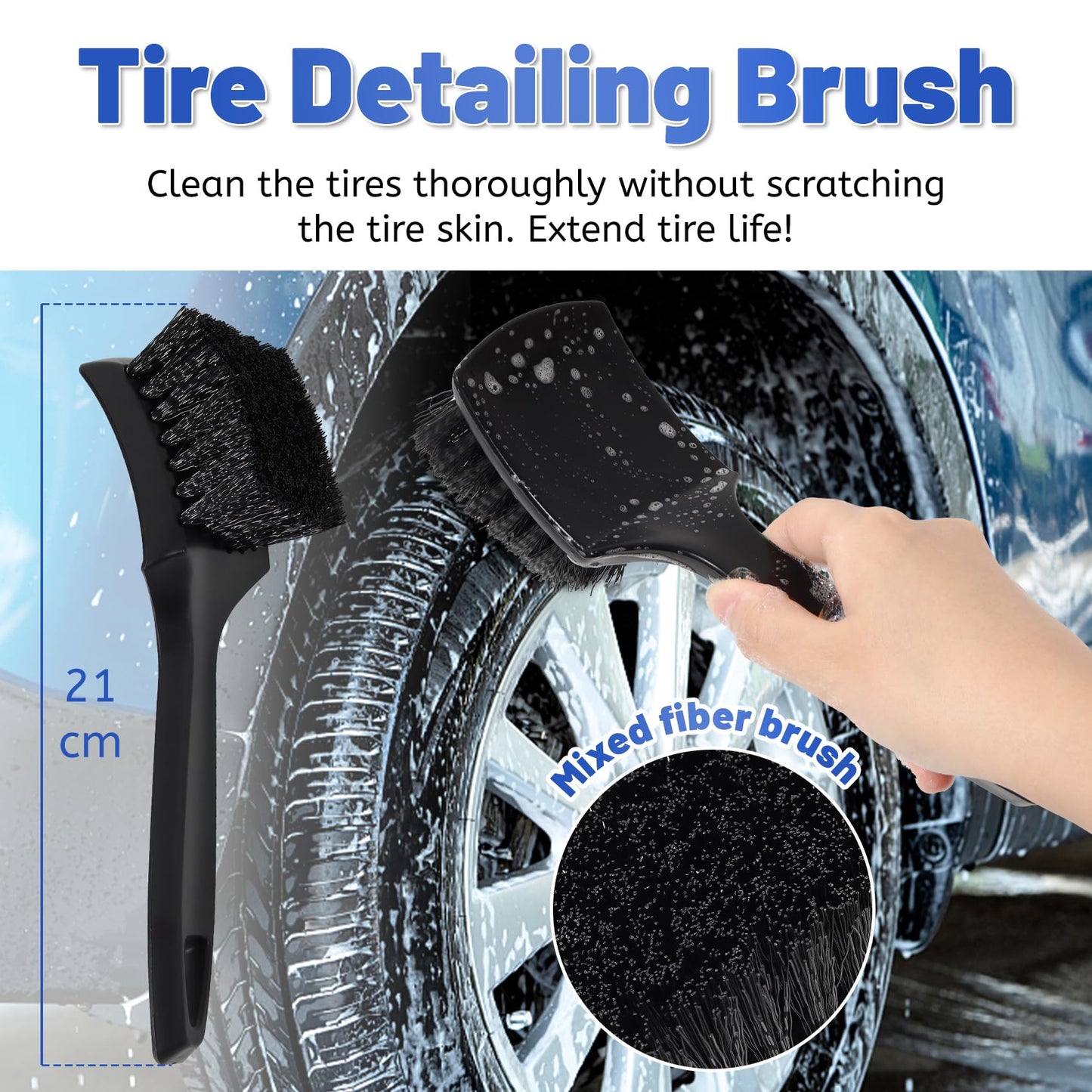 SOMLAW Cepillo en Microfibra y Cepillo para neumáticos - Cepillo Limpiador Llantas - para Limpiar Profunda y eficazmente la Superficie de Llantas - Ideal para Llantas Wheel Brush