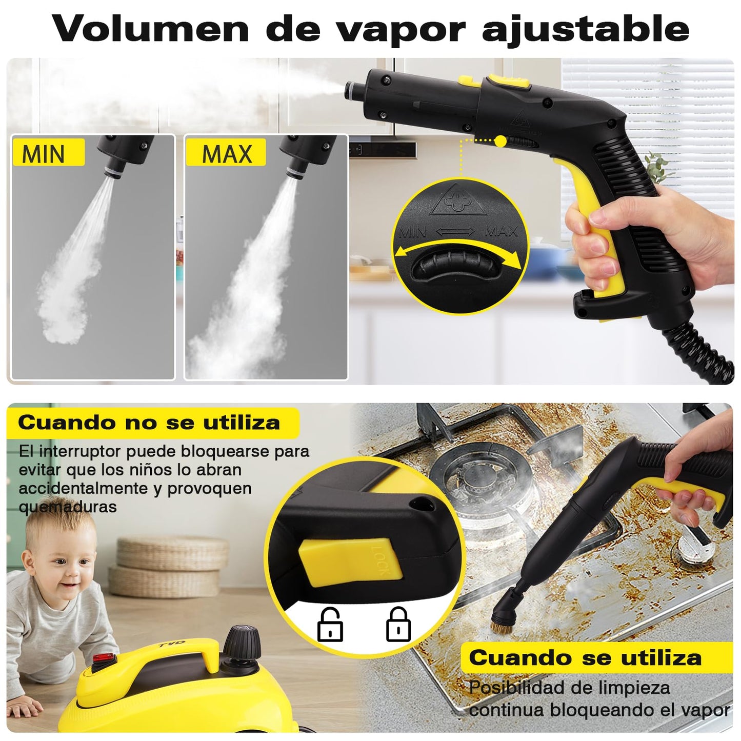 TVD Multiuso Limpiador Vapor,Vaporeta Limpieza Hogar Potente-con 26 Accesorios Multifunción,para la Eliminación de Manchas,Alfombras,Sofá,Cortinas,Asientos Coche,Tapicerias-1.5L Vaporeta de Mano