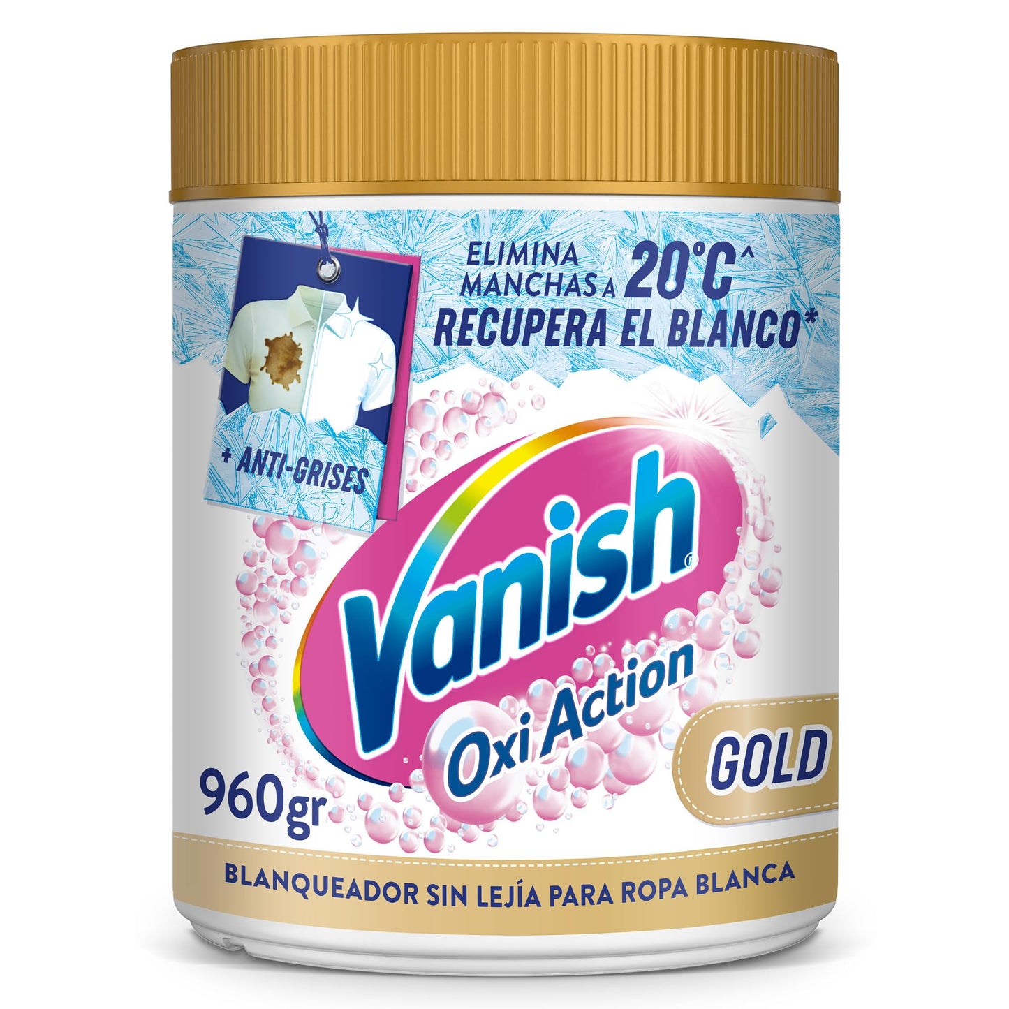 Vanish Oxi Action Multipoder Quitamanchas Multibeneficio, Blanqueador y Potenciador de Lavado, para Ropa Blanca, en Polvo, sin Lejía, 800 gr