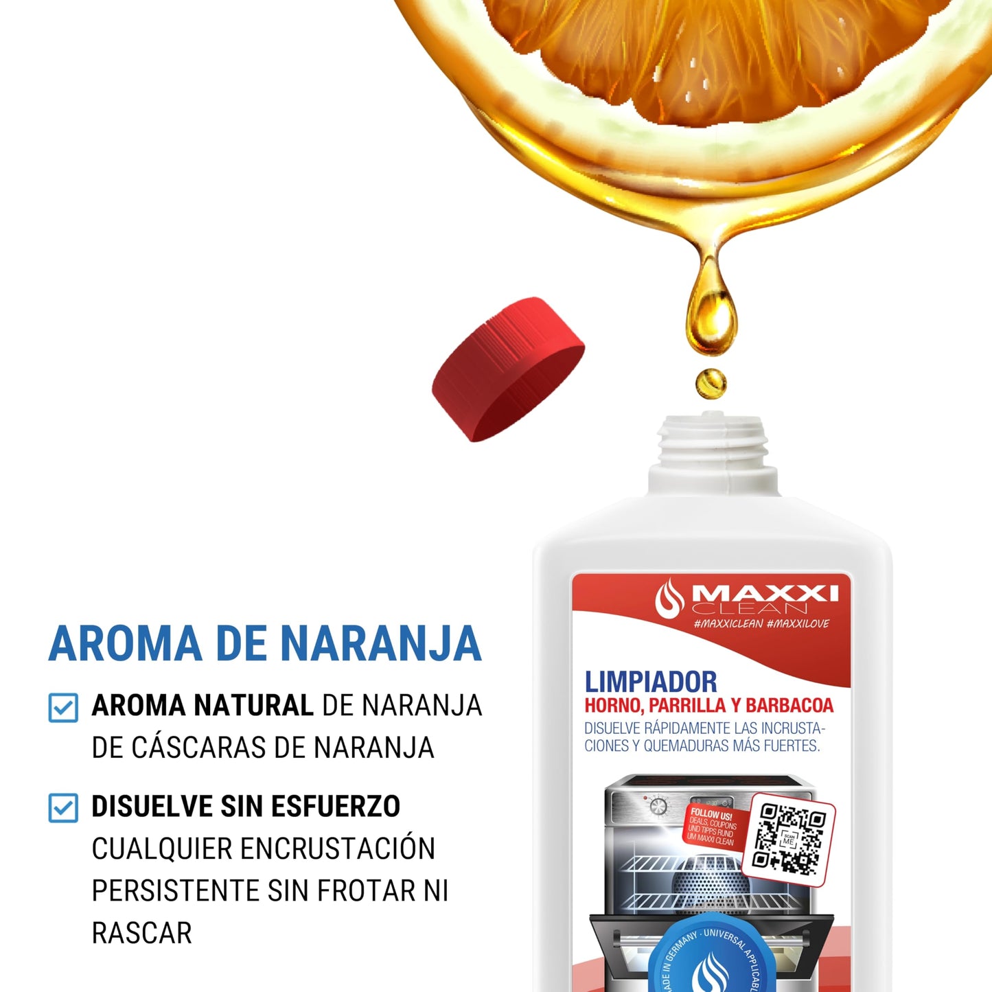 Maxxi Clean | Limpiador de hornos y parrillas extra fuerte (2x 750 ml) | Limpiador y desengrasante de acción automática | para estufas y parrillas | elimina incrustaciones sin calentar