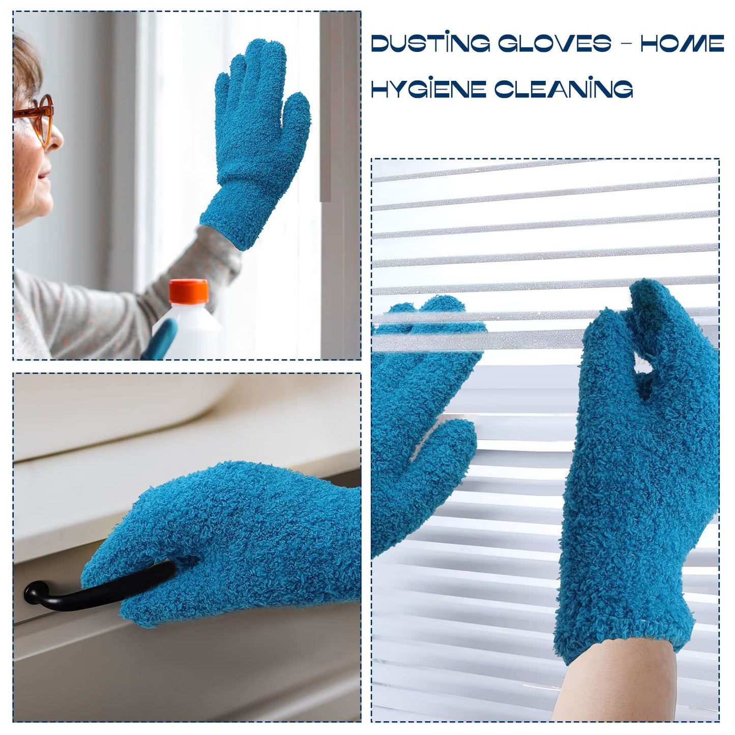 BLMHTWO 2 pares de guantes de microfibra lavables, guantes de microfibra lavables, guantes de polvo reutilizables para plantas, cocina, casa, coches, espejos, lámparas, persianas