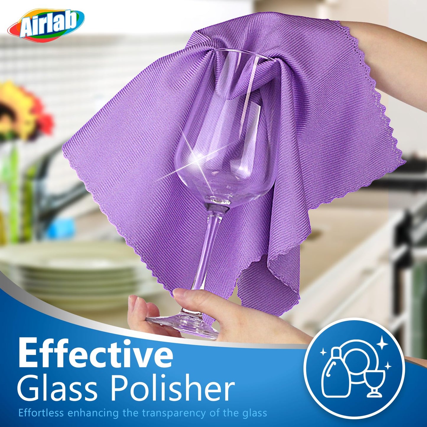 Airlab 8X Bayeta Cristales Sin Pelusa, Paños Magicos Limpiacristales, Ballets de Microfibra, Paños de Limpieza para Coches Ventanas, Trapos Abrillantador para Espejos Hogar Bar Cocina Vajilla, 40x30cm