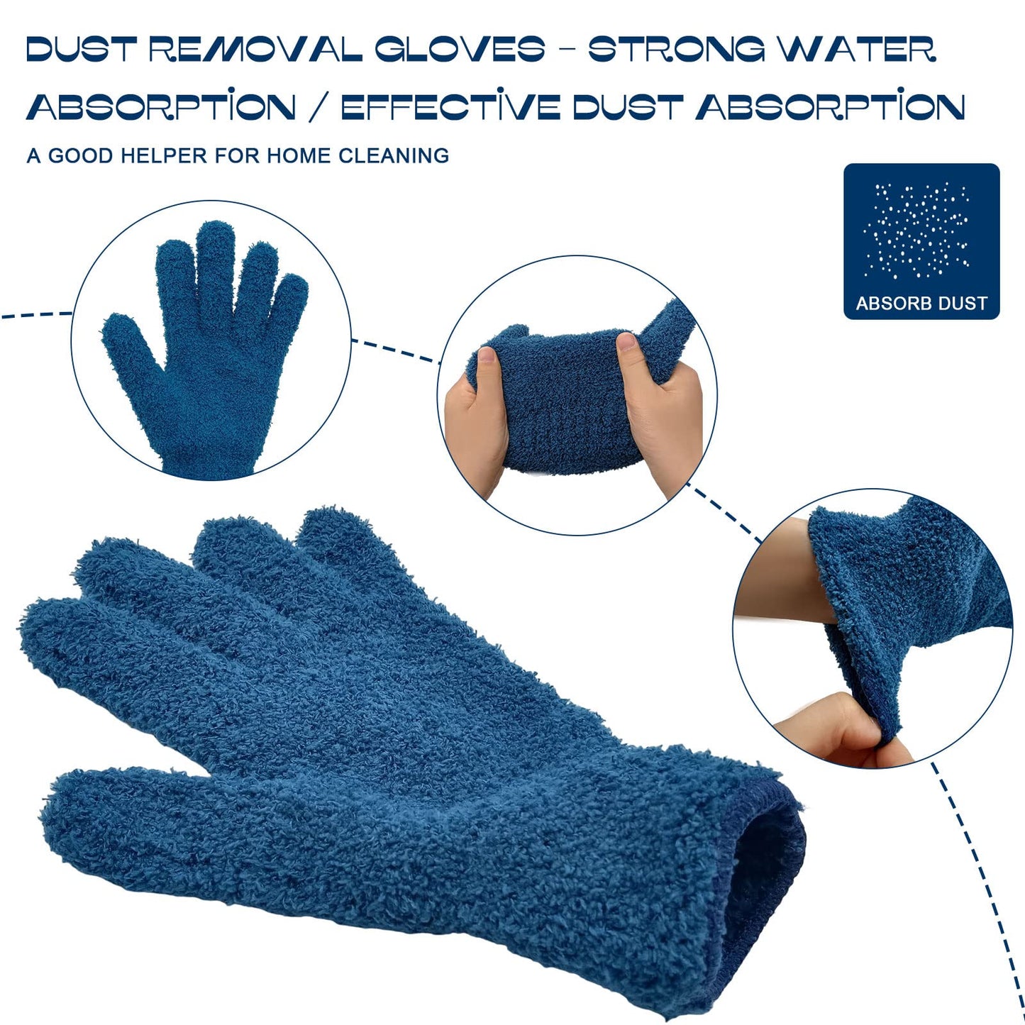 BLMHTWO 2 pares de guantes de microfibra lavables, guantes de microfibra lavables, guantes de polvo reutilizables para plantas, cocina, casa, coches, espejos, lámparas, persianas