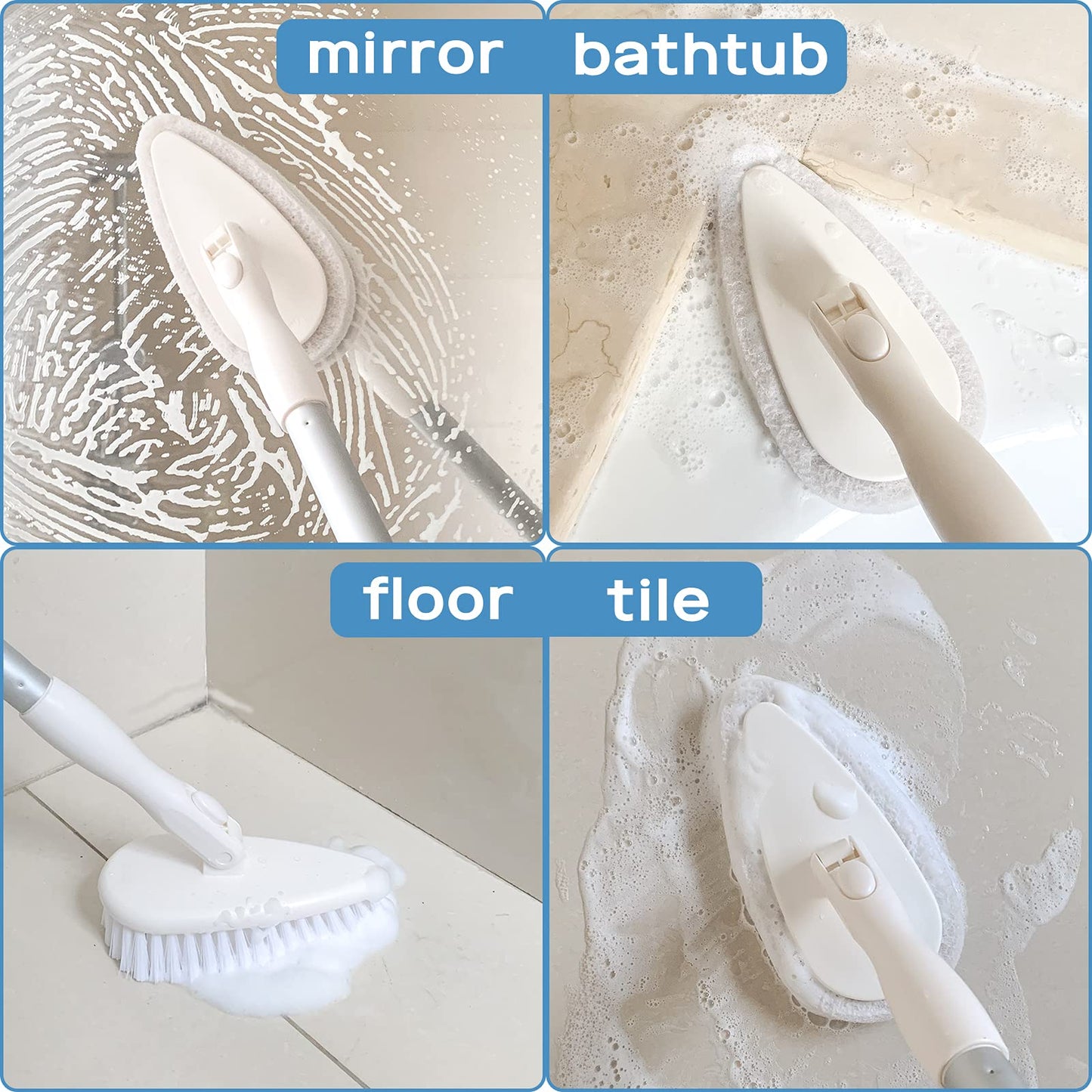 Qaestfy Cepillo de Limpieza de Ducha y Estropajo Combinado con Mango Largo Desmontable de 51 Pulgadas para bañera y Azulejos de Ducha, Cepillo Limpia