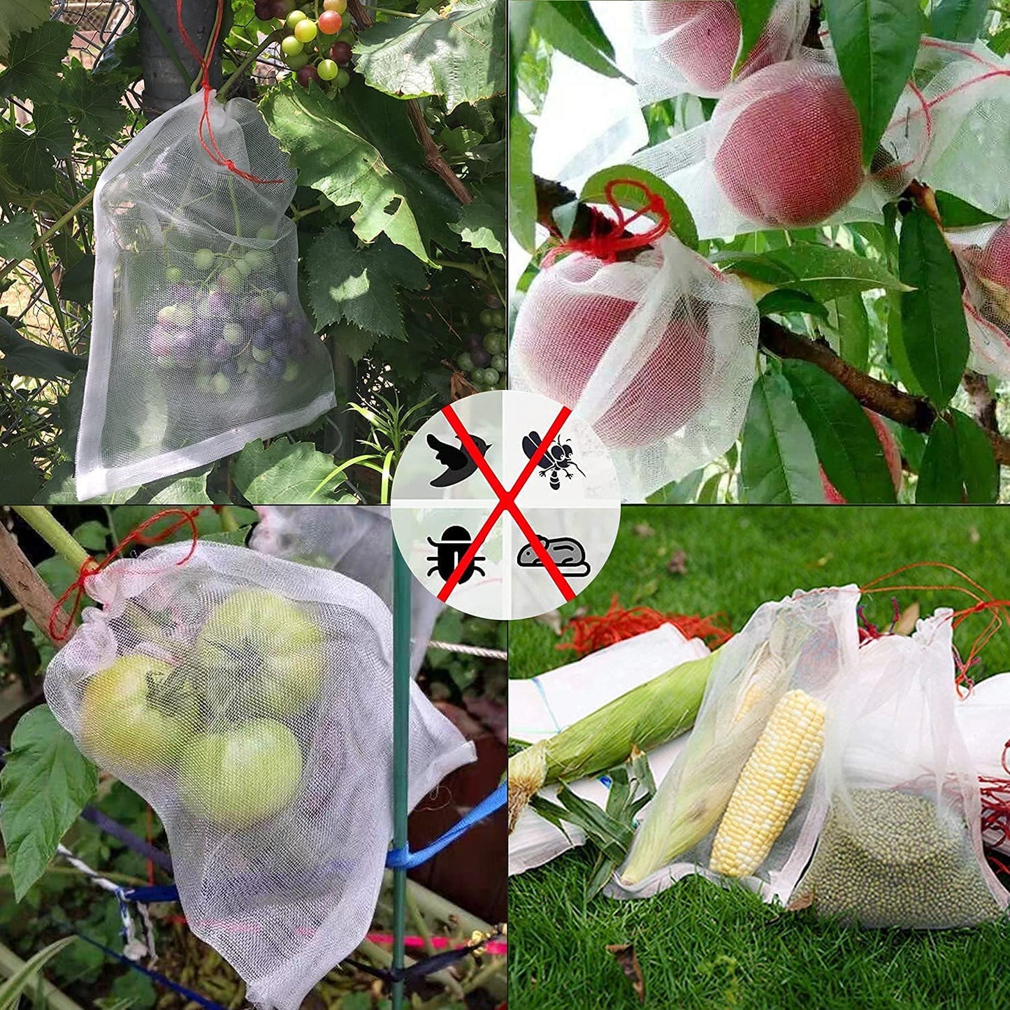 50 Piezas Bolsa Protectora para Uvas, Bolsas de Malla para Insectos Bolsa de Nailon Bolsa Protección para Frutas Bolsas con Cordón Protectoras de Frutas Control de Plagas y Pájaro (20x30cm)