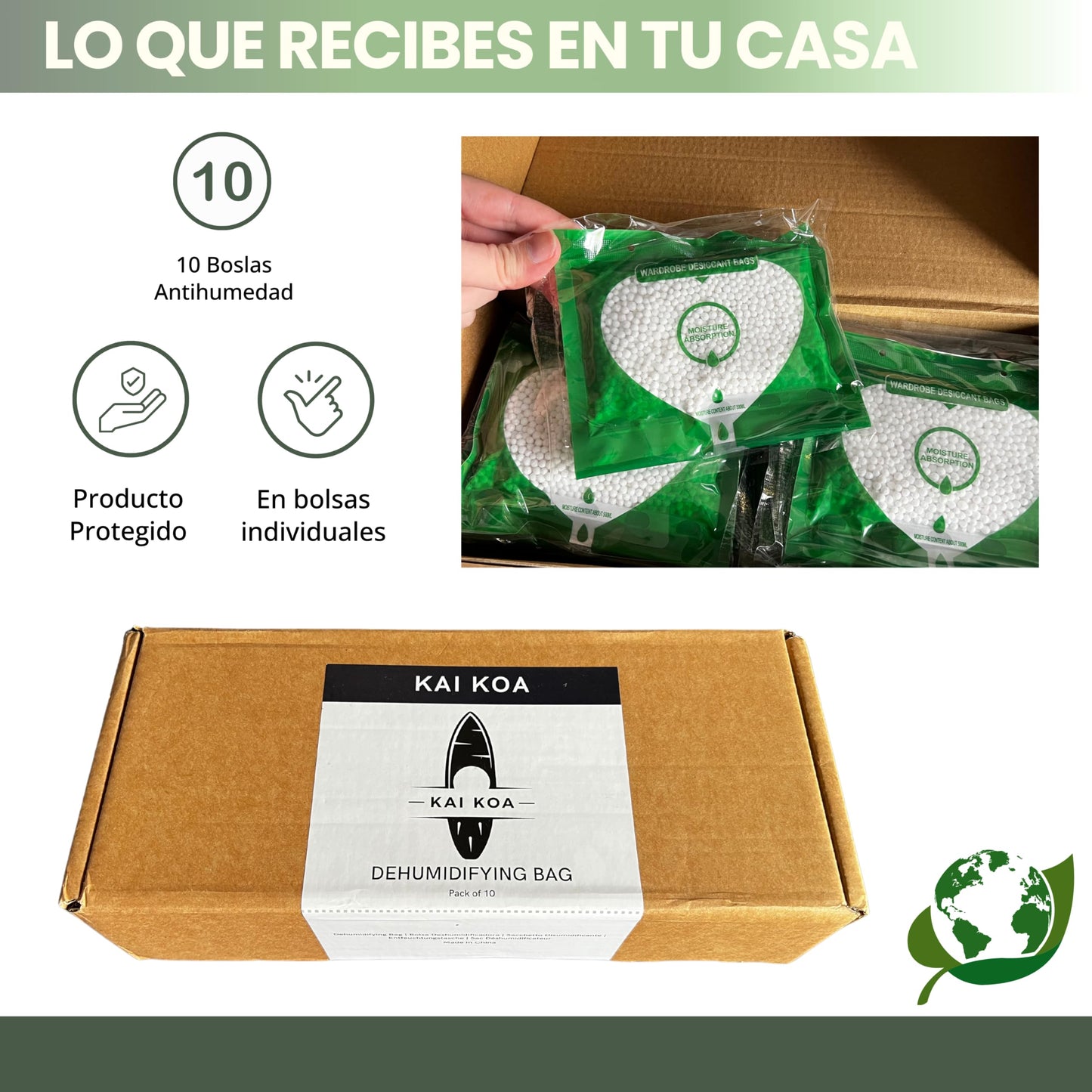 KAI KOA – 10 Bolsas Antihumedad para Armarios y Cajones + Caja de Almacenaje | Absorben Humedad, Eliminan Olores y Previenen Moho en la Ropa