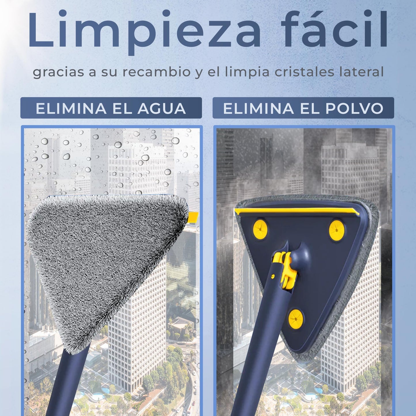 JUPPLIES Fregona Giratoria 360º Triangular Autoescurrible - Fregona Mopa para Limpiar Paredes y Azulejos - Fregona Muy Absorbente - Limpieza para Todo Tipo de Superficies (Mopa + 3 Recambios)