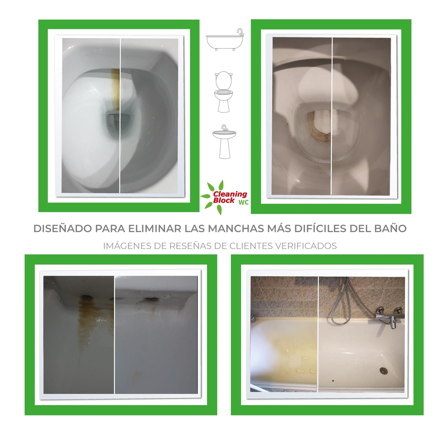 Cleaning Block WC - Pack de 4 barritas para eliminar manchas de cal, sarro y otra suciedad incrustada en inodoros, WC, lavabos, bañeras y otras superficies en el baño