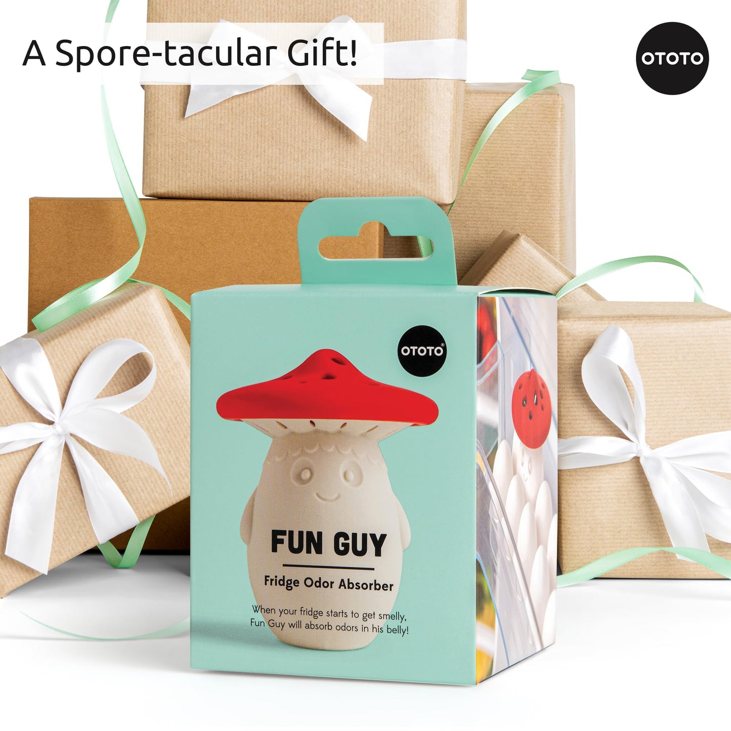 OTOTO Fun Guy - Desodorante para nevera, eliminador de olores de nevera de grado alimenticio, apto para lavavajillas y sin BPA, soporte desodorante de bicarbonato de sodio, 2.75 x 2.75 x 3.4 pulgadas