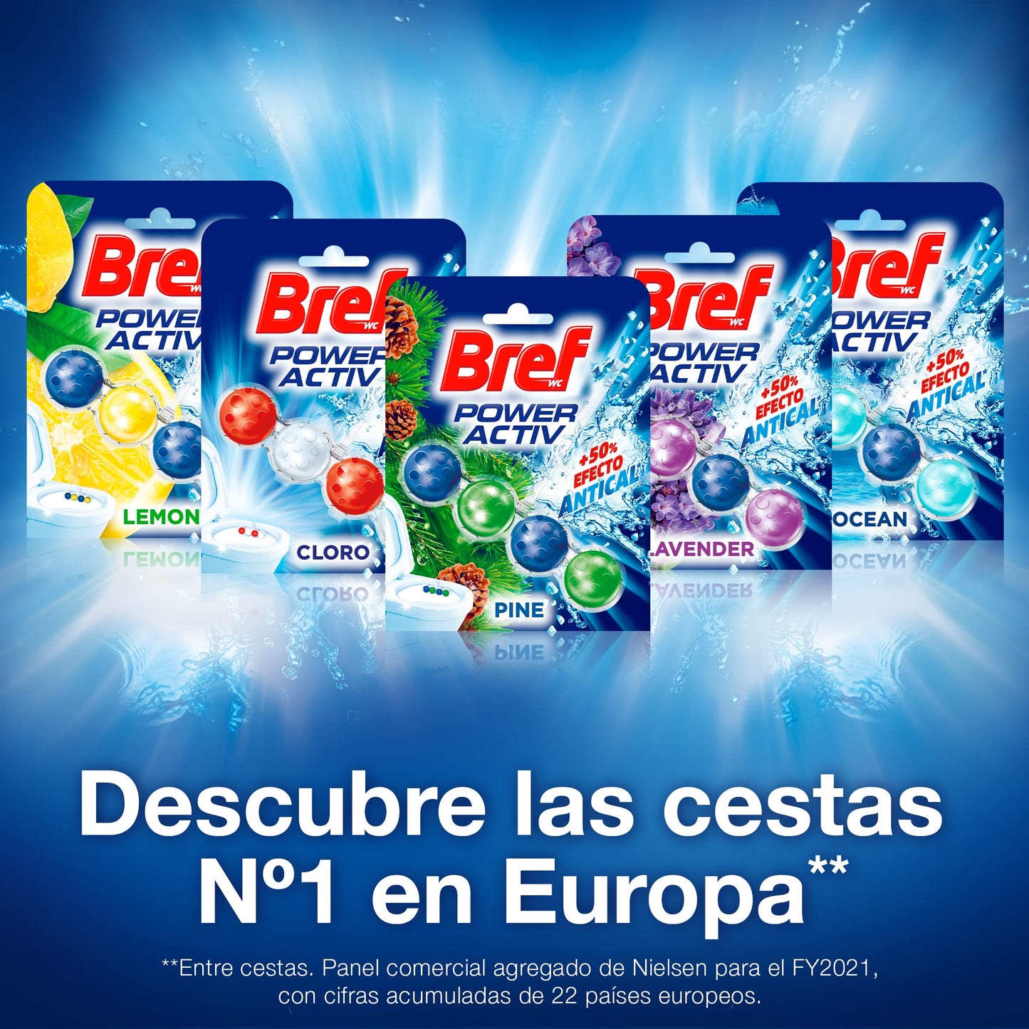Bref Power Activ Natura Cesta WC (3 unidades), limpia baño para un WC siempre limpio y fresco, limpiador de baños con fórmula antical que elimina la suciedad